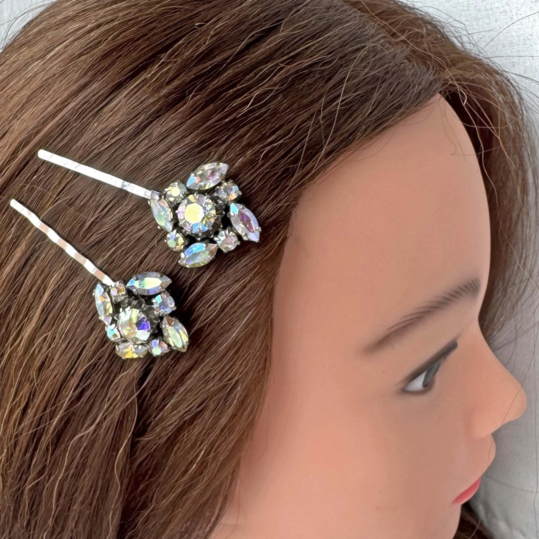 1950s vintage aurora rhinestone bobby pins, vintage hair accessories