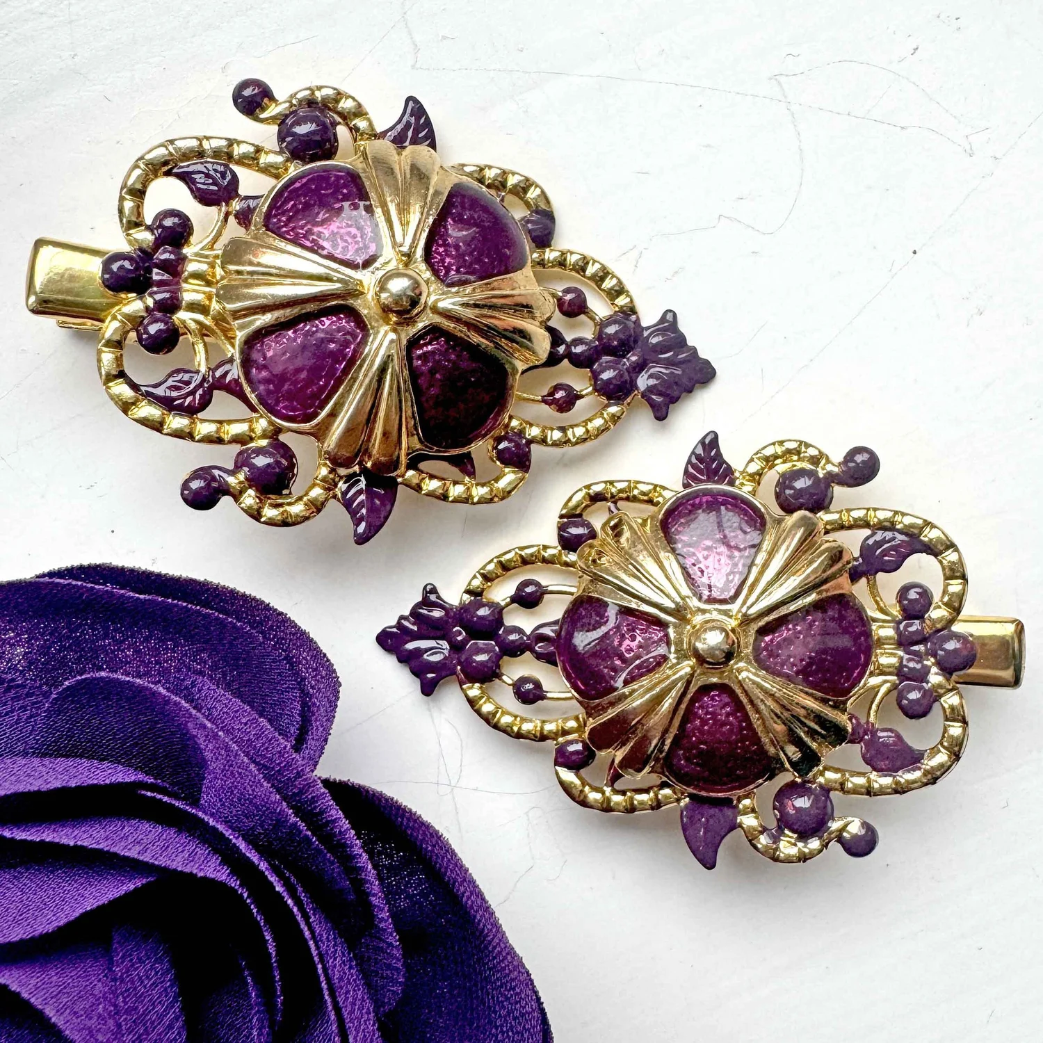 Elegant Vintage Gold and Purple Hair Accessory Set-Collection for Elegant Style WLLHYF Vintage Rhinestone Flower Hair Clip - Luxury Jewelry  main image 2