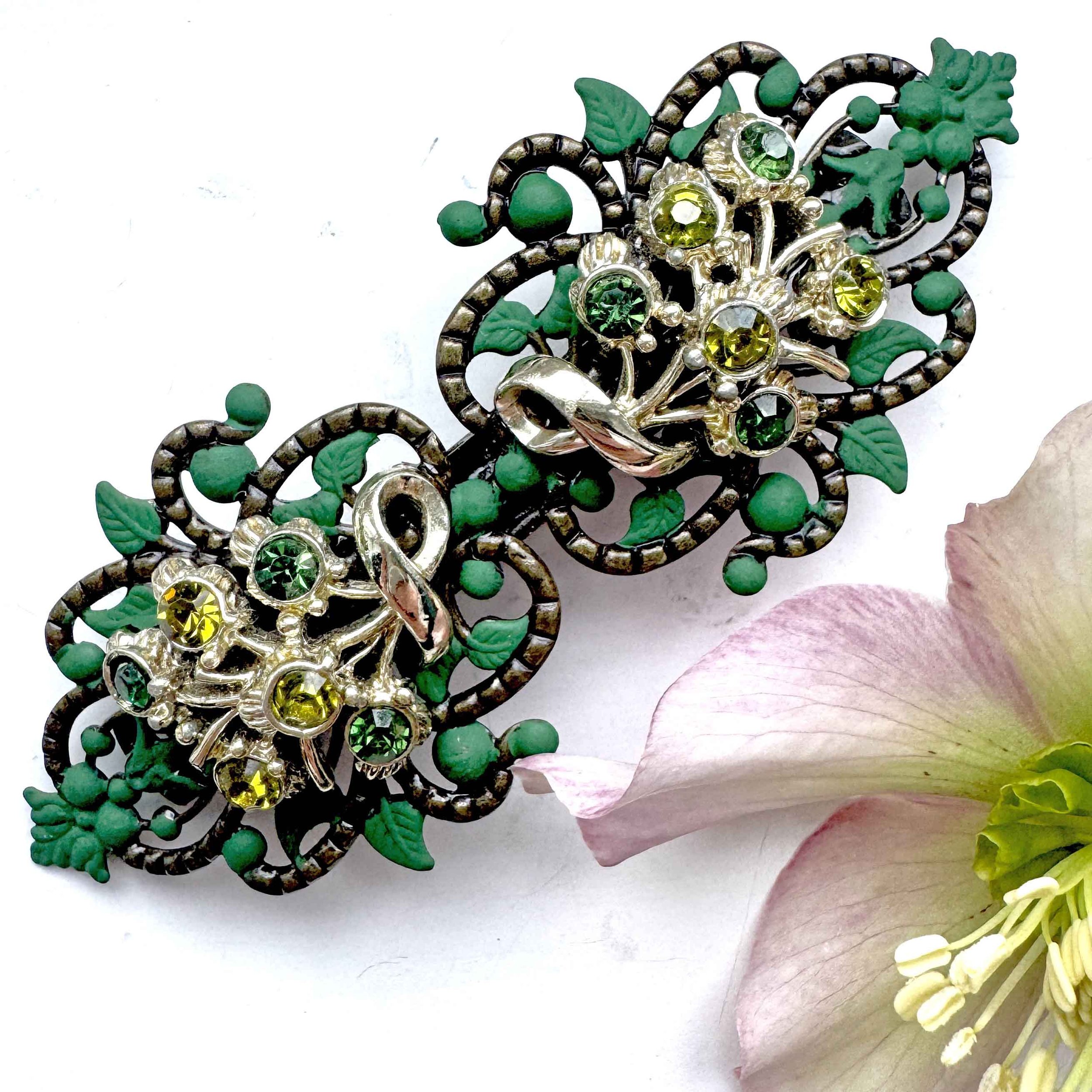 vintage green hair barrette, vintage hair accessories