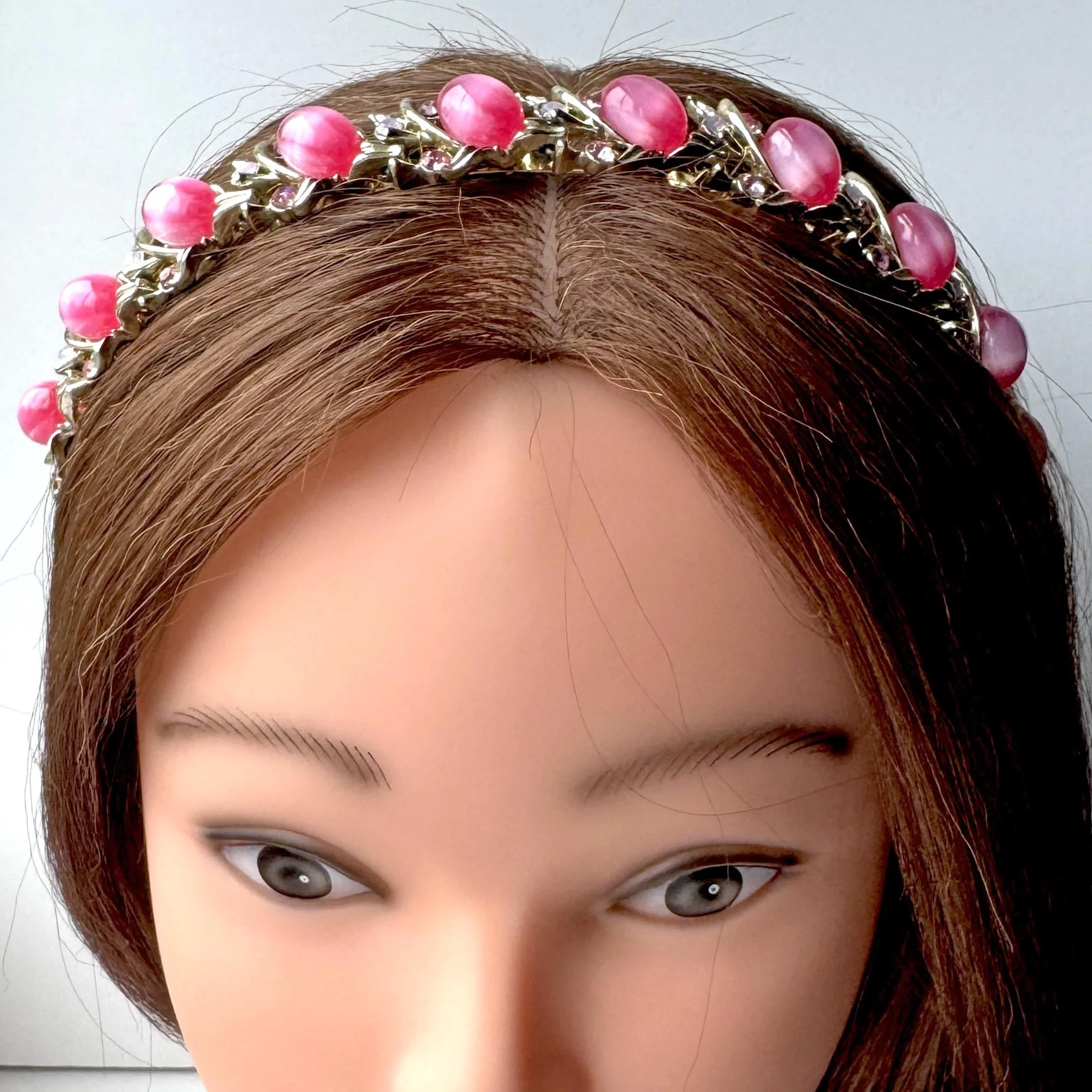1950s vintage hot pink jewelled hairband, vintage hair accessories