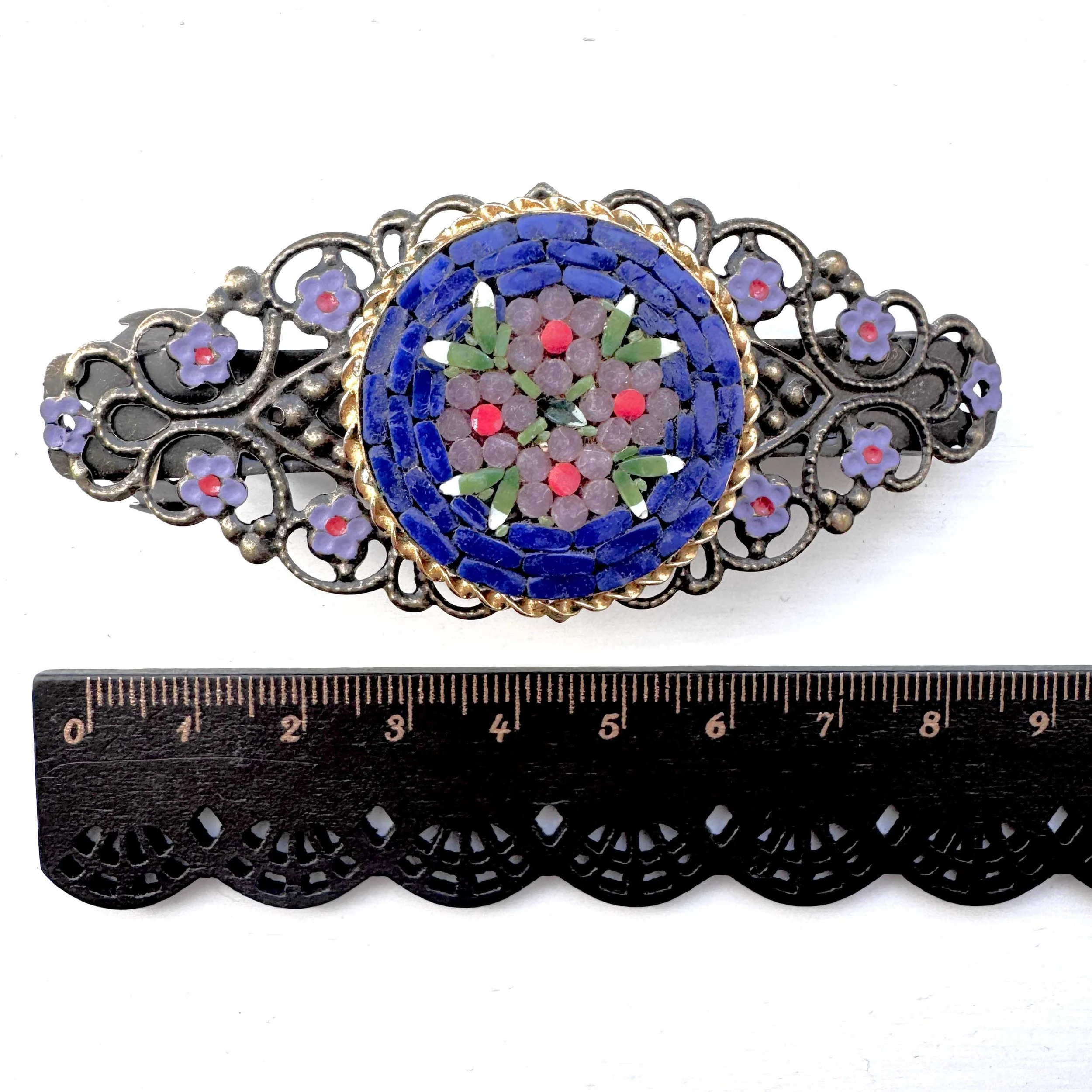 vintage micromosaic hair accessory, antique hair barrette