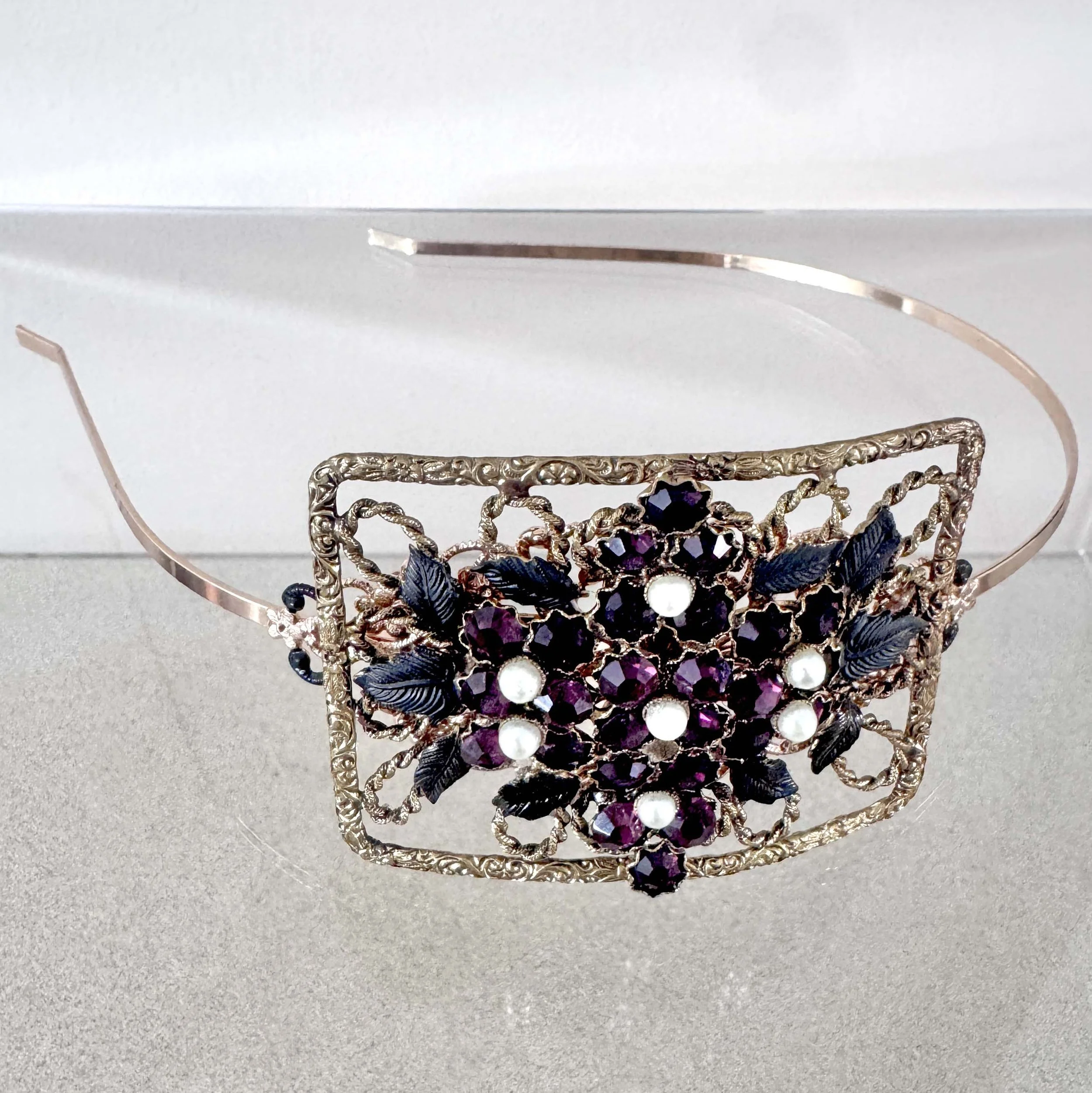 black and purple antique hair band, vintage hair accessories
