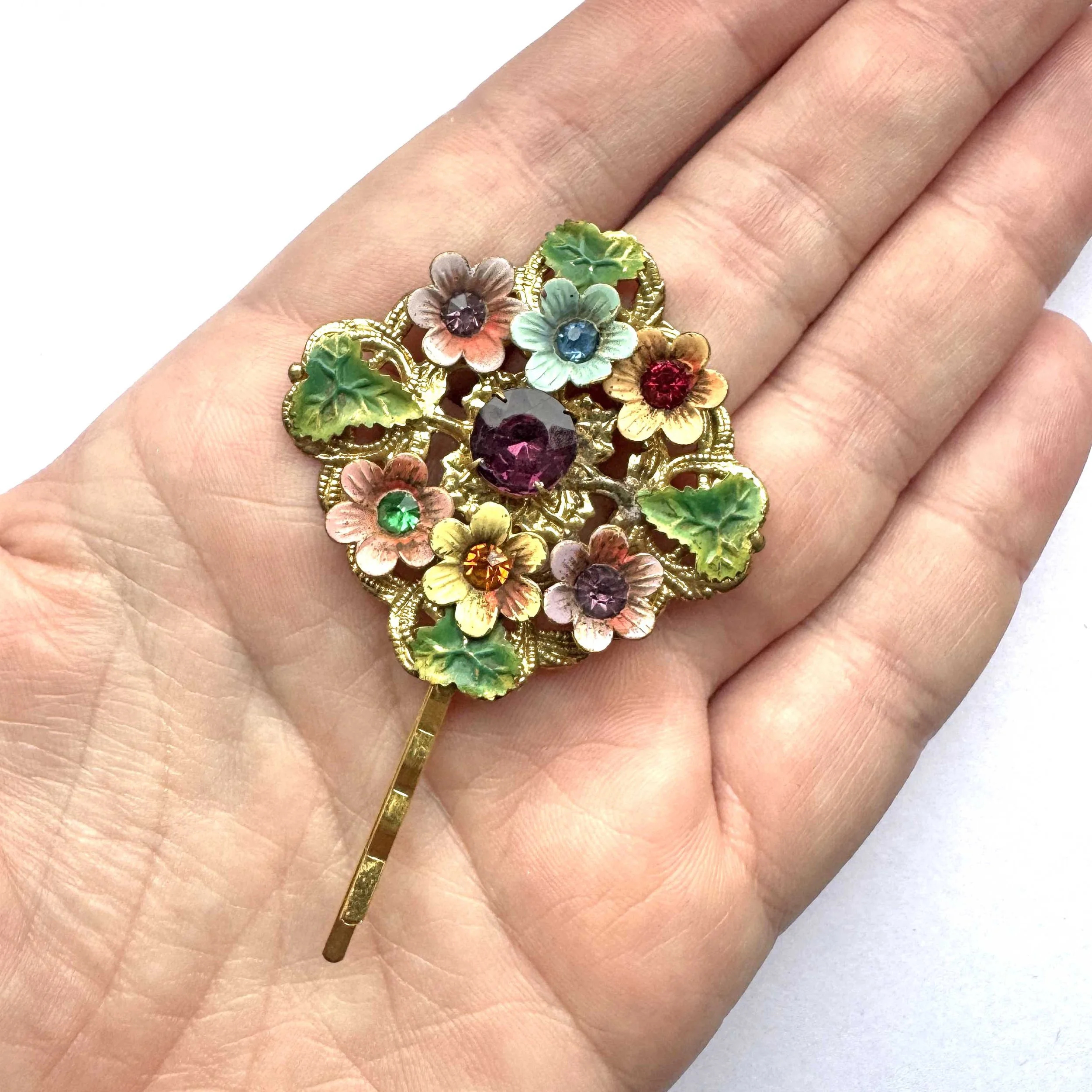vintage 1930s flower hair slide, vintage hair accessories