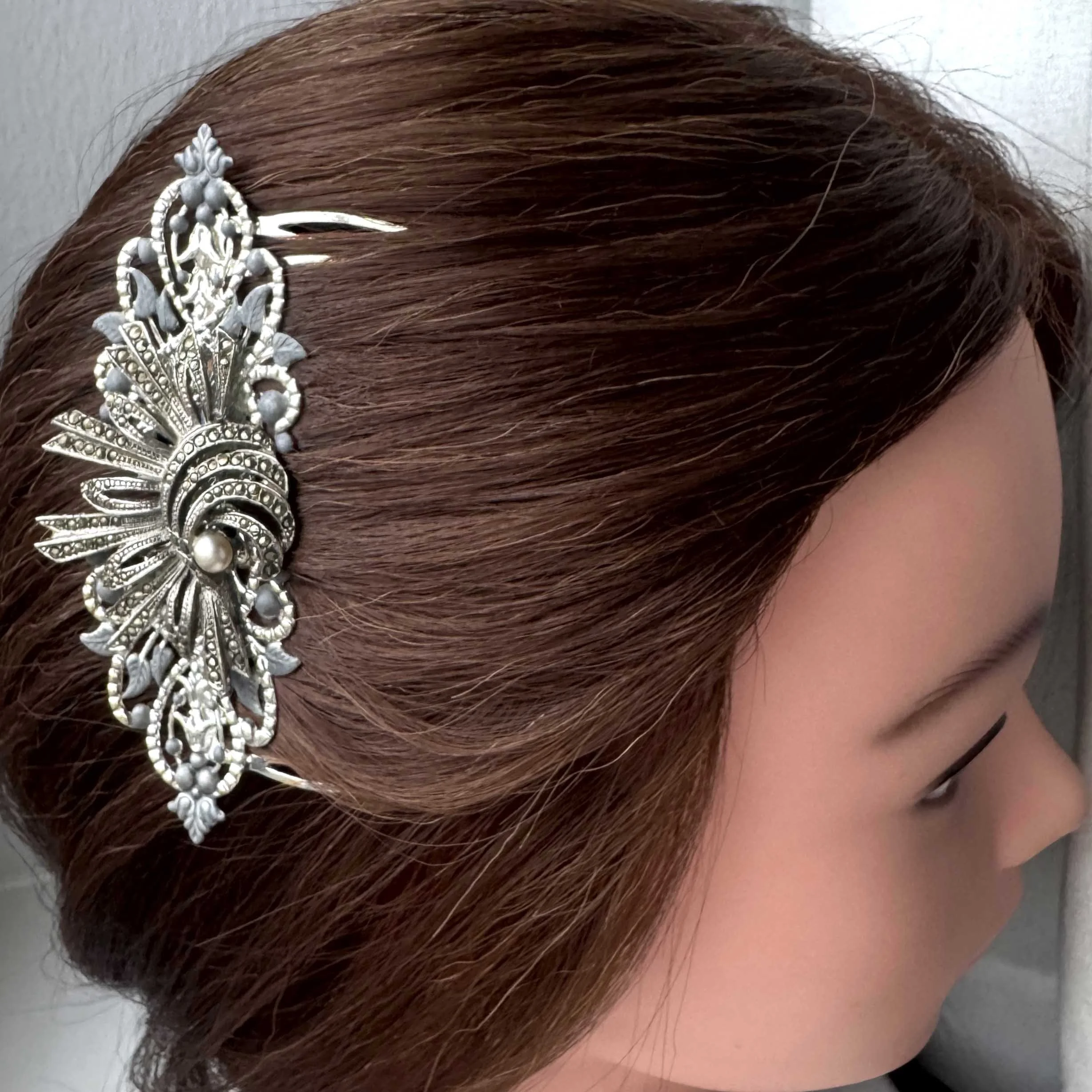 vintage marcasite hair slide, art deco hair slide, vintage hair accessories