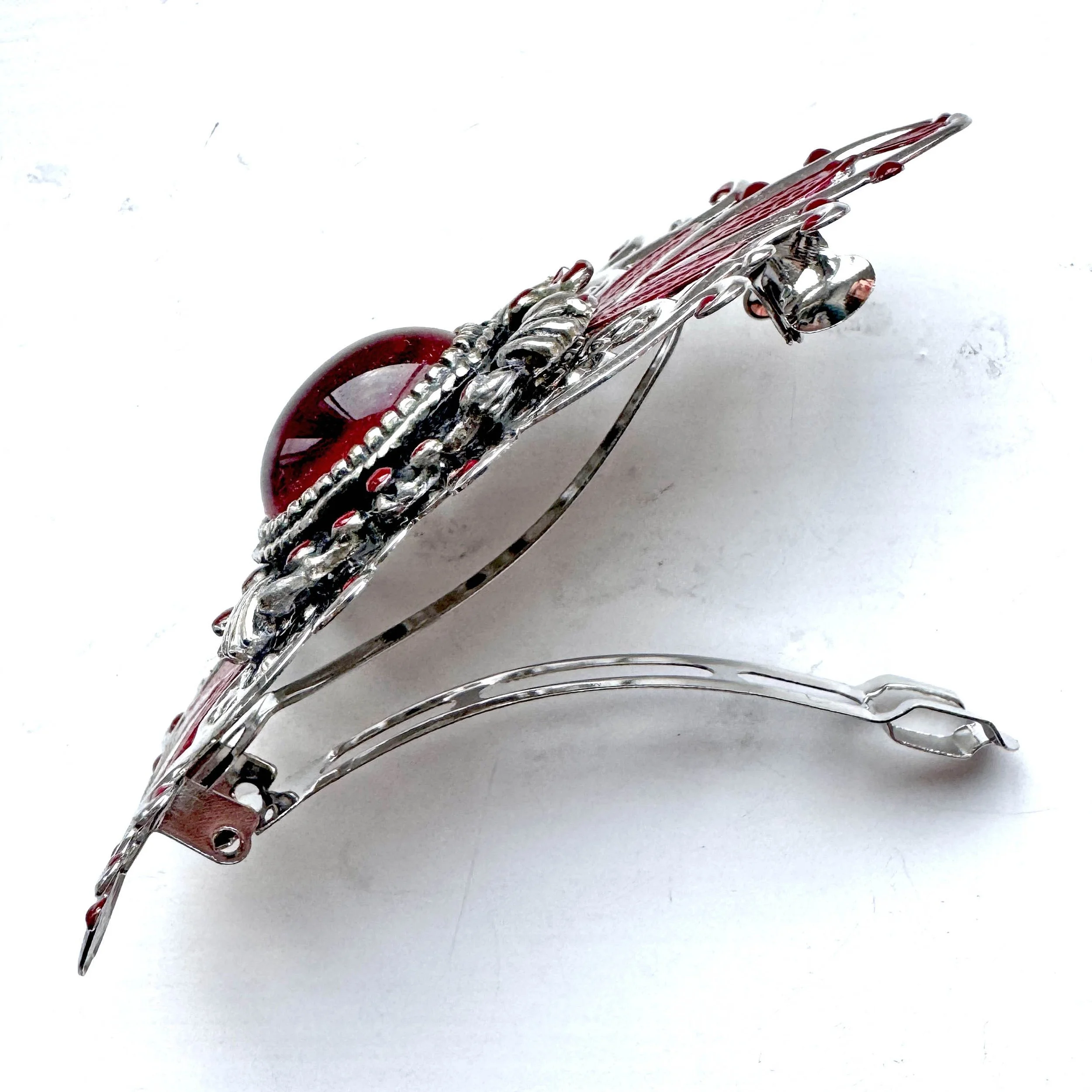 red jewelled french barrette, vintage hair accessories