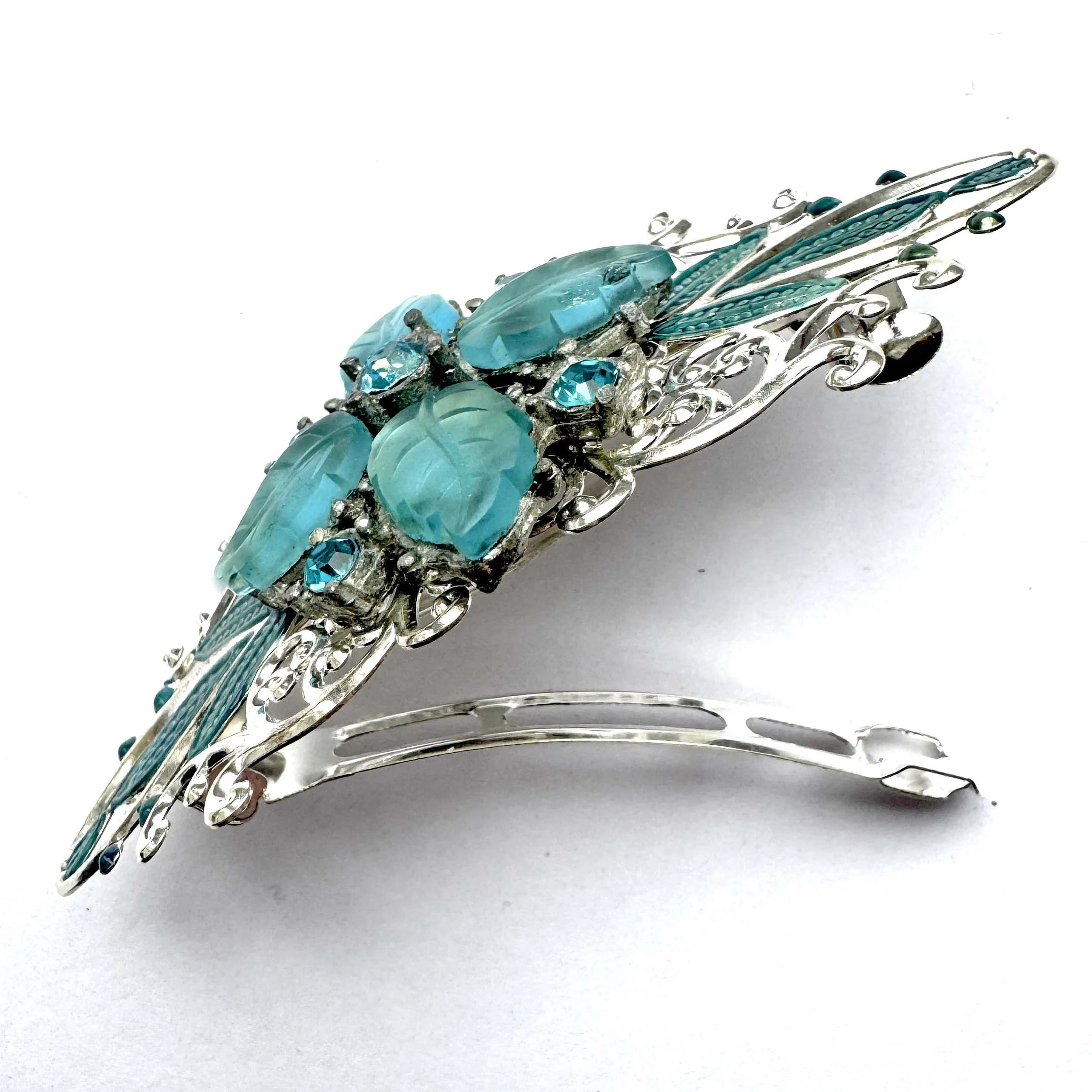 1940s vintage turquoise blue jewelled hair clip, vintage hair accessories