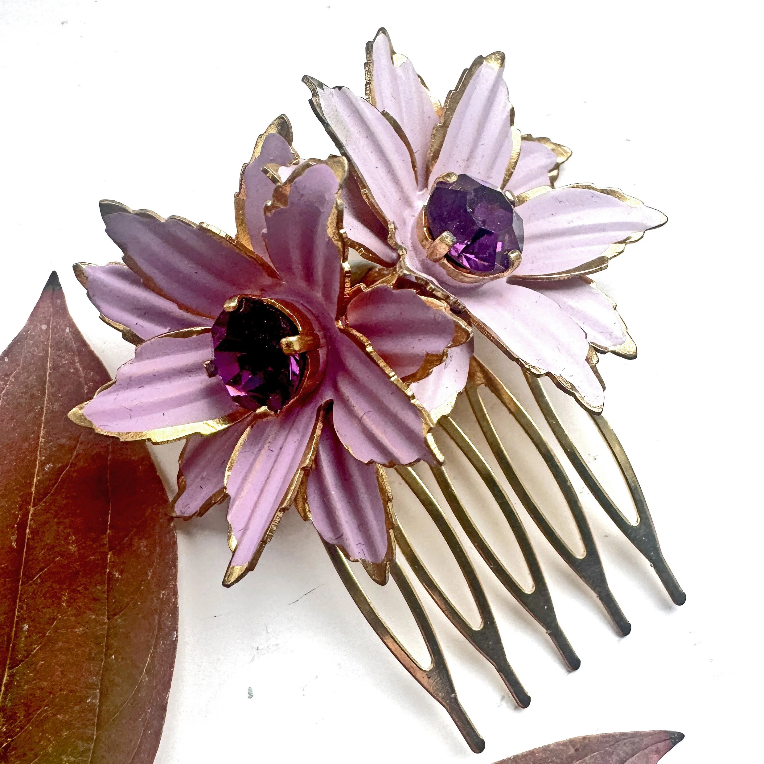 antique purple flower wedding hair comb