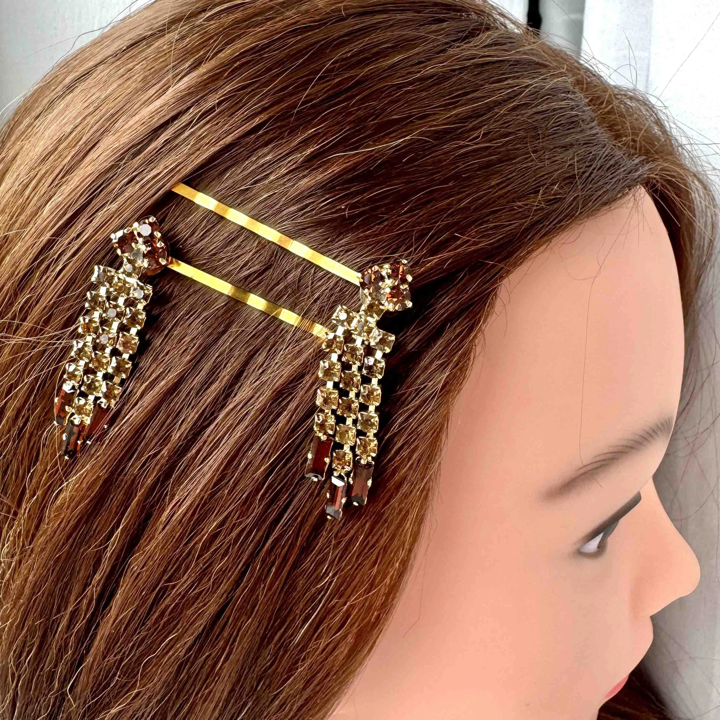 vintage amber rhinestone hair pins for autumn wedding