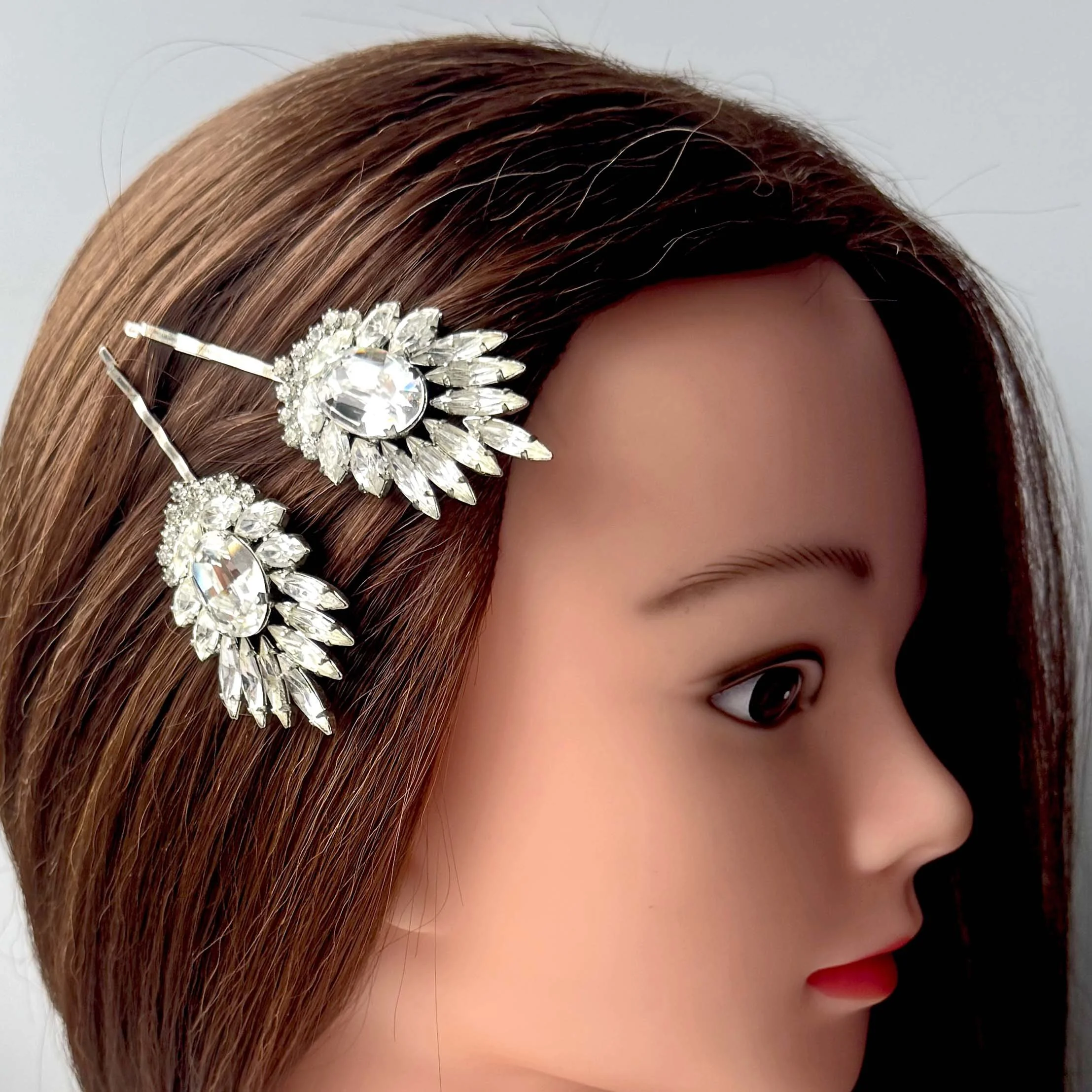 Vintage Art Deco Rhinestone Statement Hair Clips, Art Deco Wedding Hair Clips