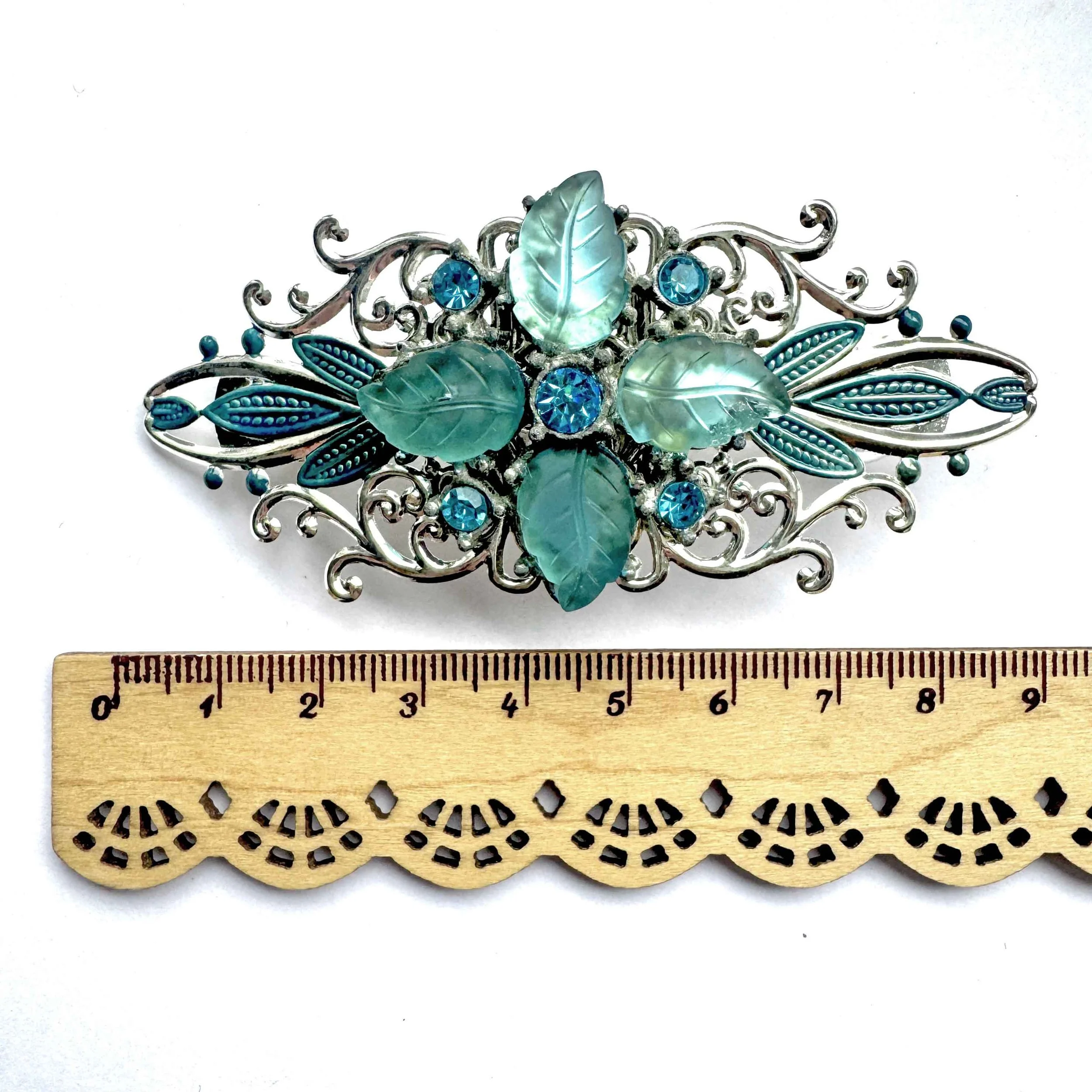 1940s antique turquoise blue jewelled hair barrette, vintage hair accessories