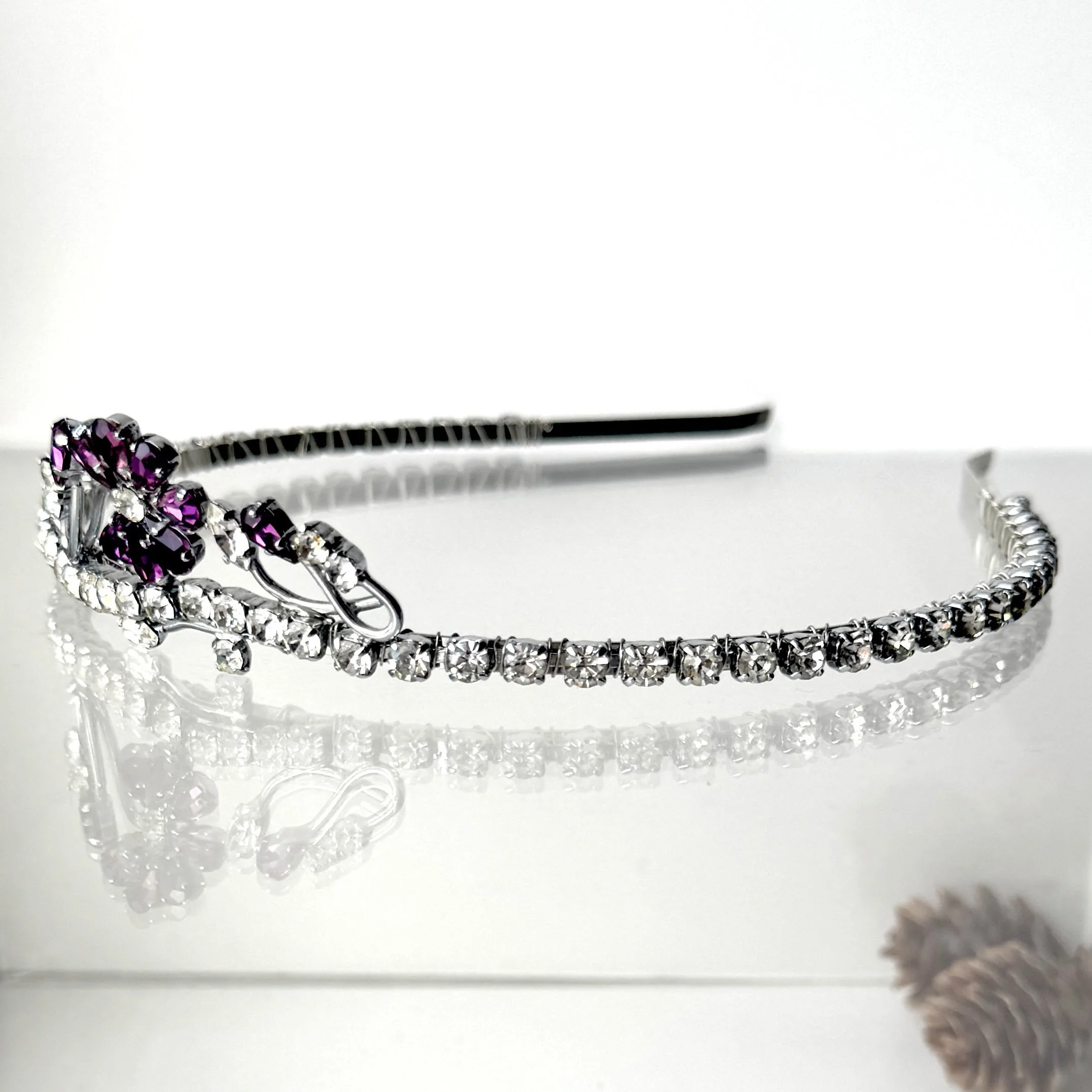 antique purple jewelled flower headband, vintage hair accessories