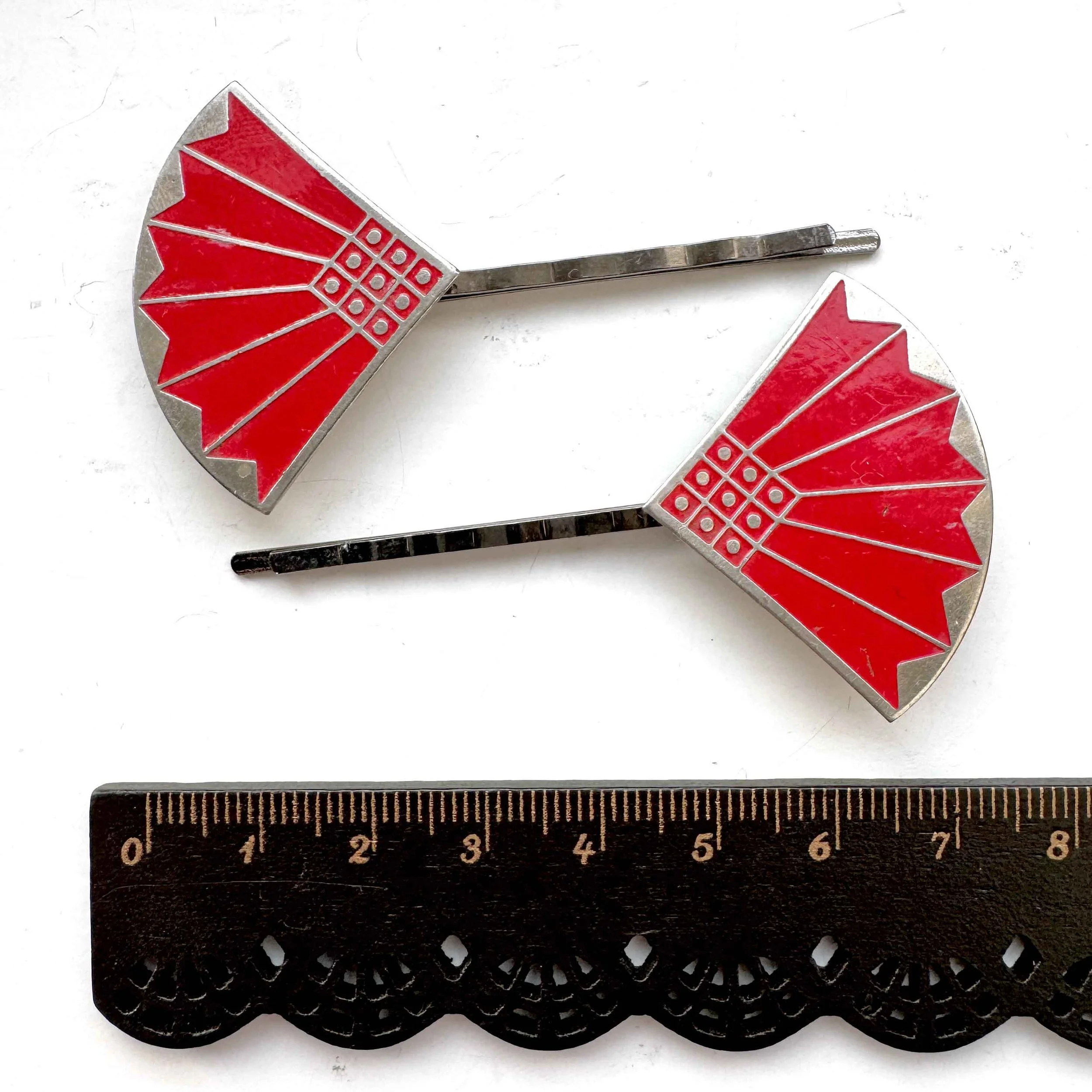 vintage red art deco bobby pins, vintage bobby pins, vintage hair accessories