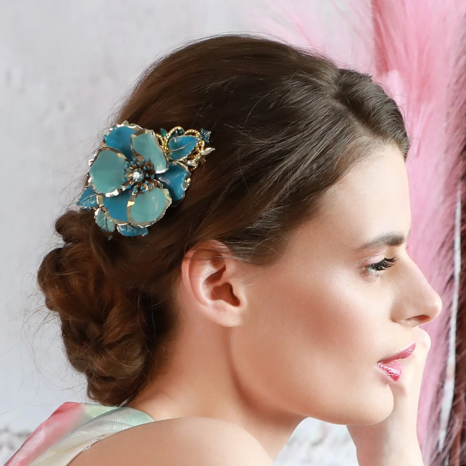 1950s vintage blue flower wedding hair comb, vintage hair accessories