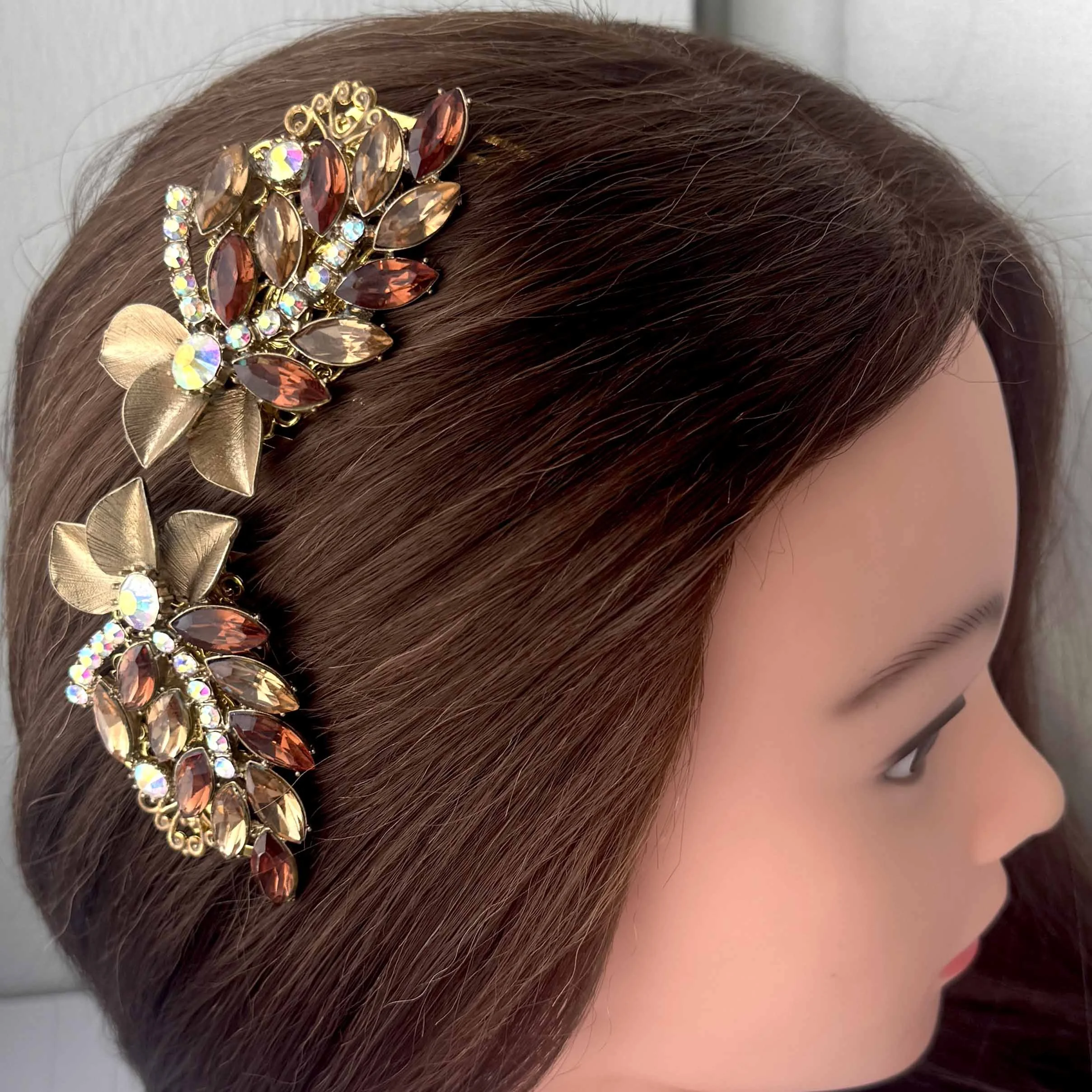 1950s vintage topaz and amber rhinestone hair slides, vintage hair accessories