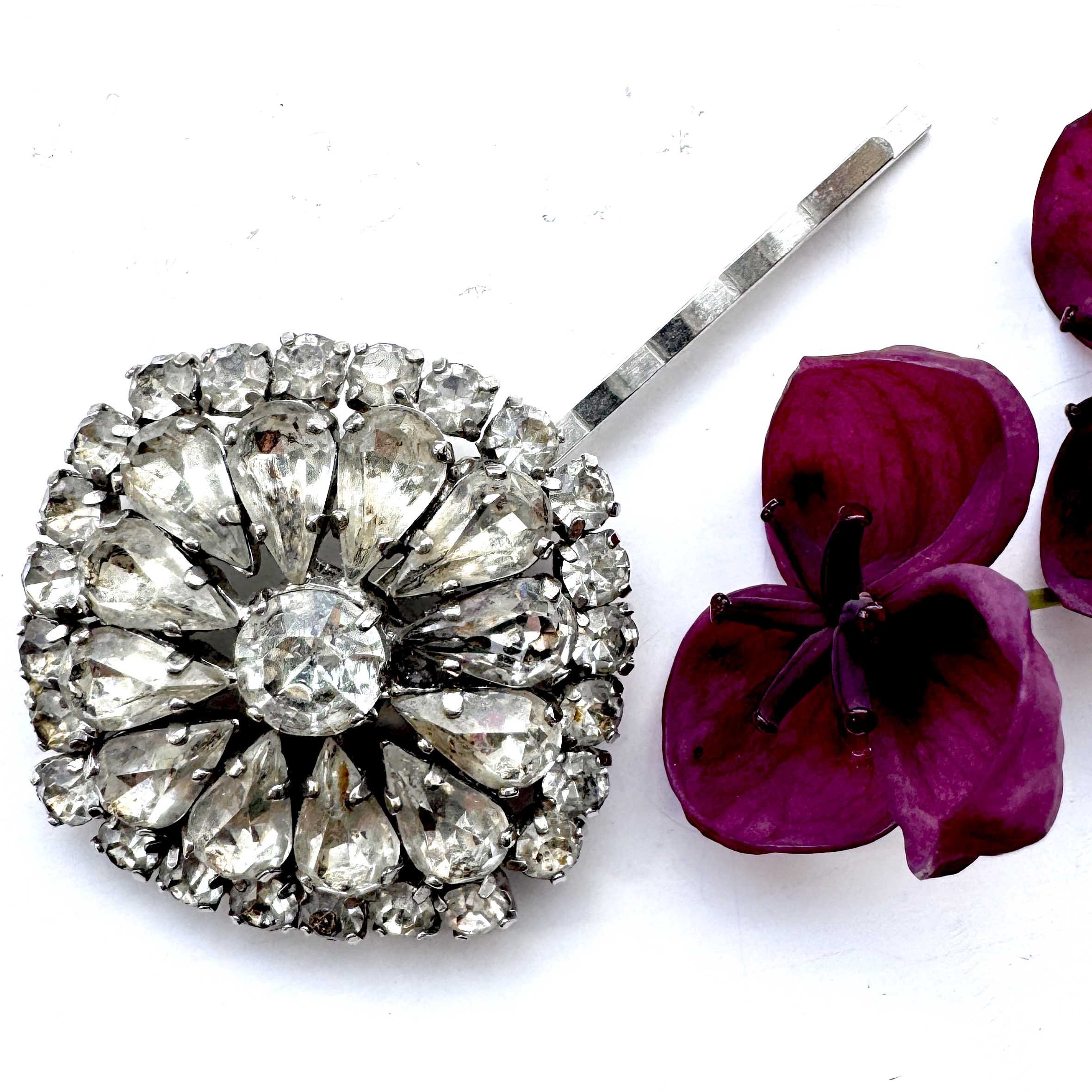 1950s vintage art deco rhinestone hair pin, vintage hair accessories