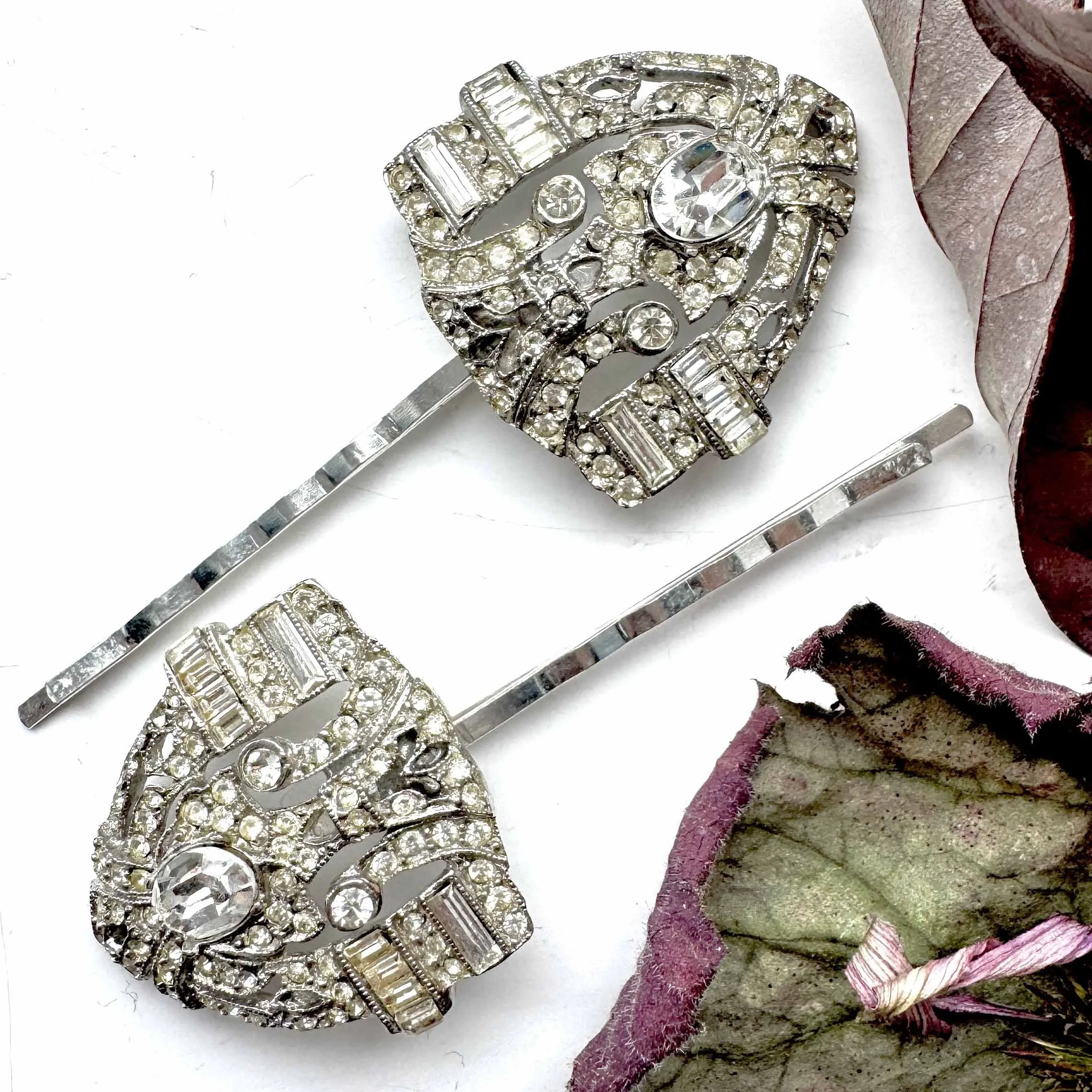 1920s vintage art deco rhinestone hair pins - vintage hair accessories