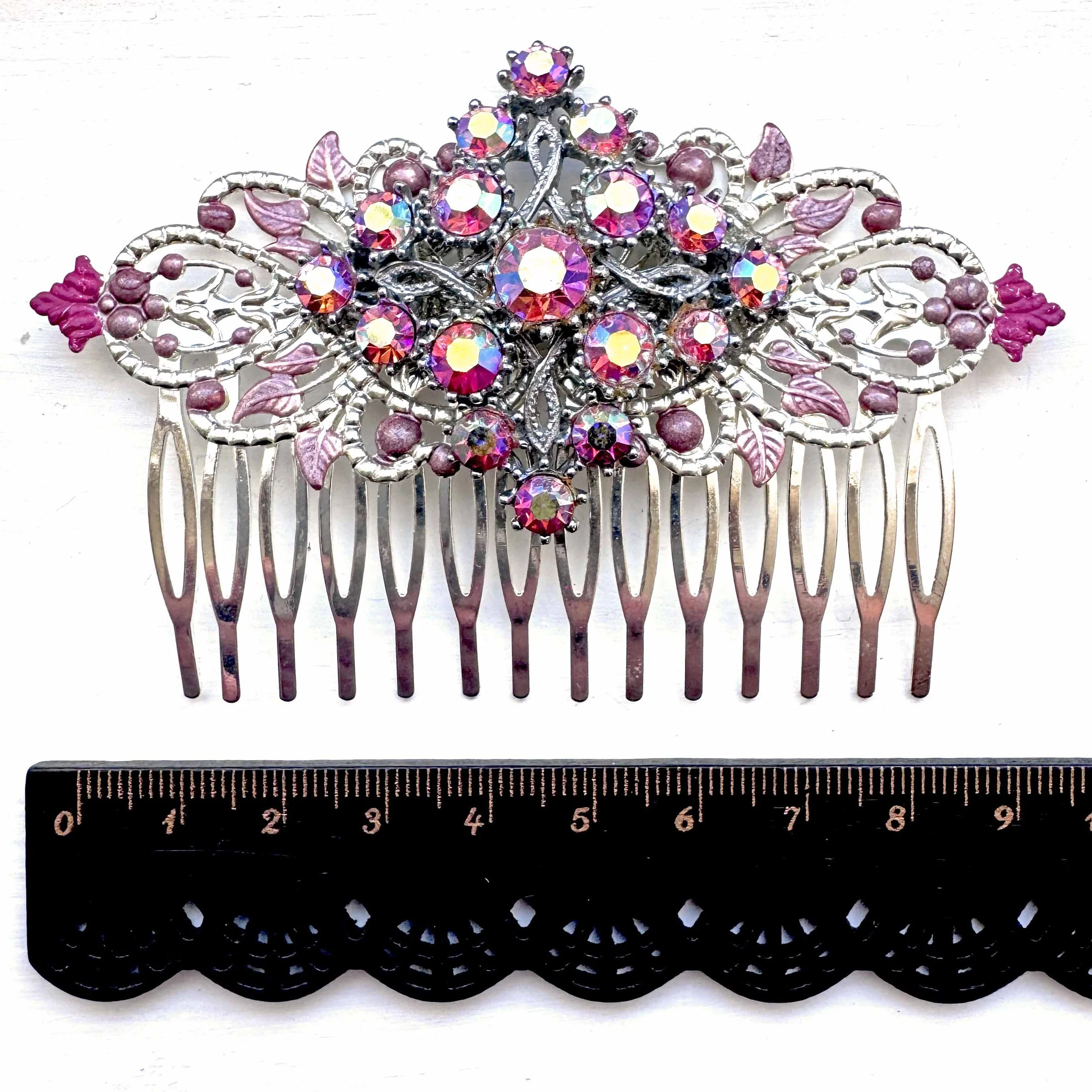 1950s pink vintage hair comb, vintage hair accessories