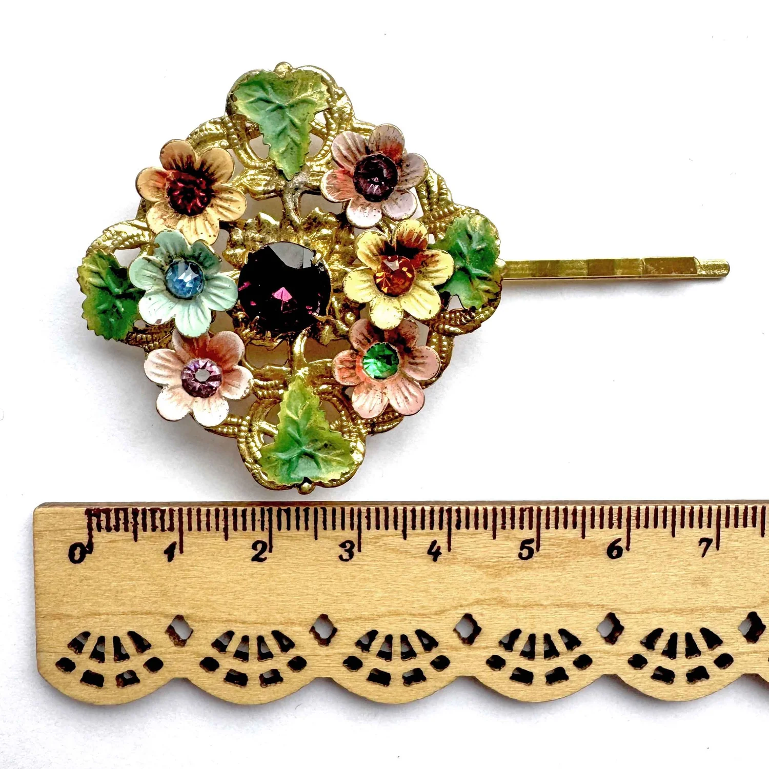 Victorian Trading Co Rhinestone Floral Hair Pin Vintage Style Copper Tone Vintage Bell Trading Post Solid Copper Flower Brooch main image 3