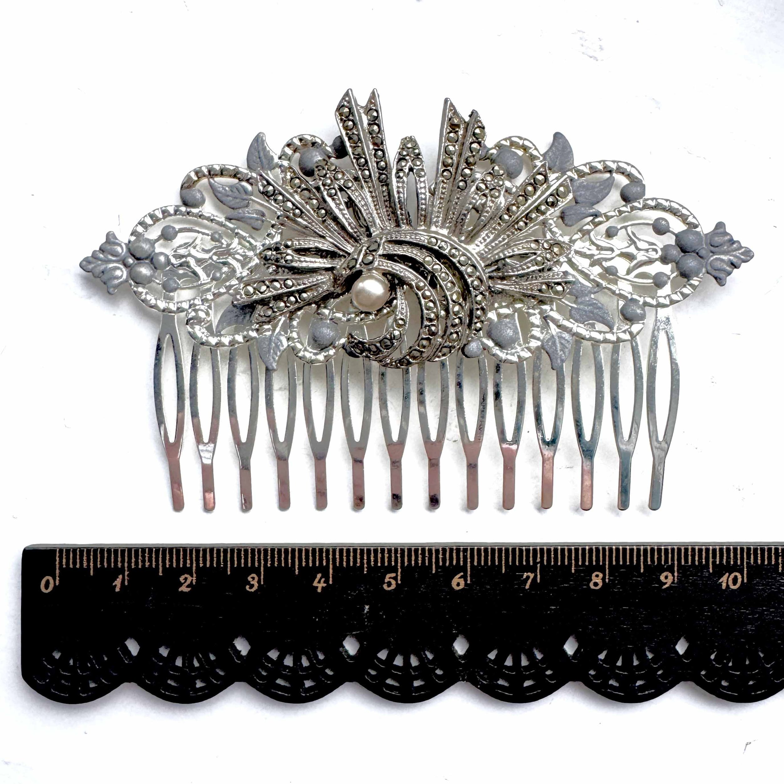 antique marcasite hair slide, art deco hair slide, antique hair accessories