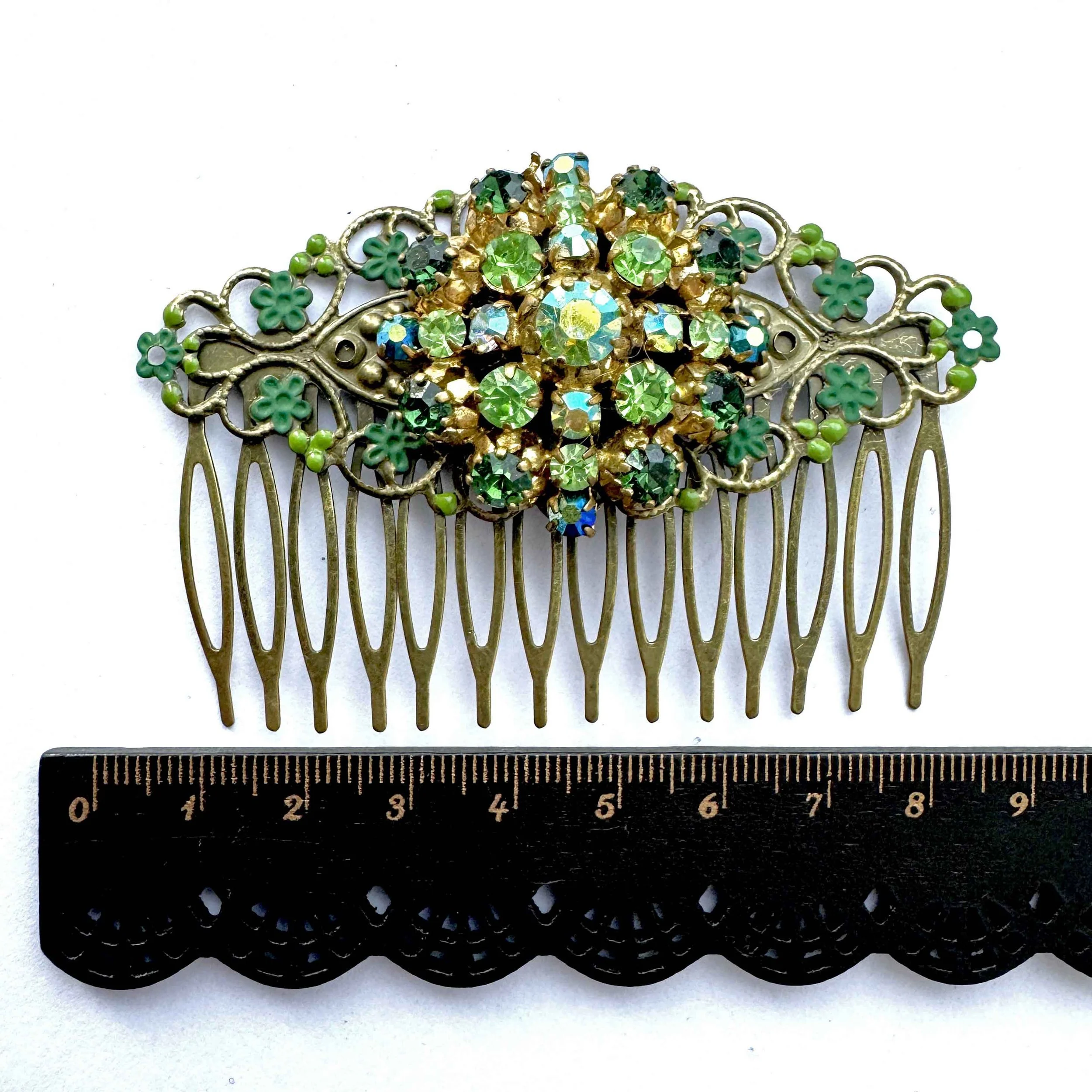 1950s green antique hair comb, vintage hair accessories