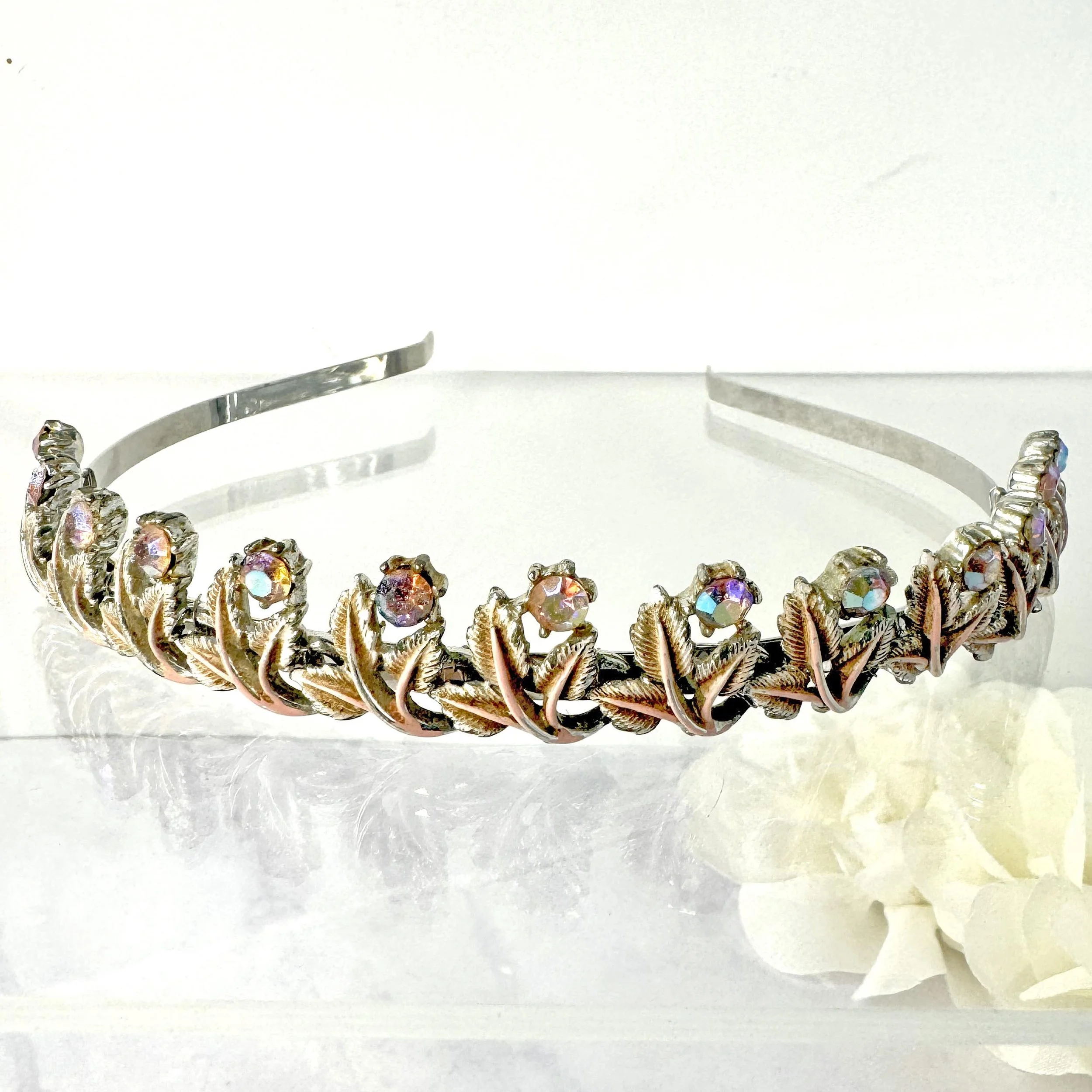 vintage pink rhinestone bridal wedding headband