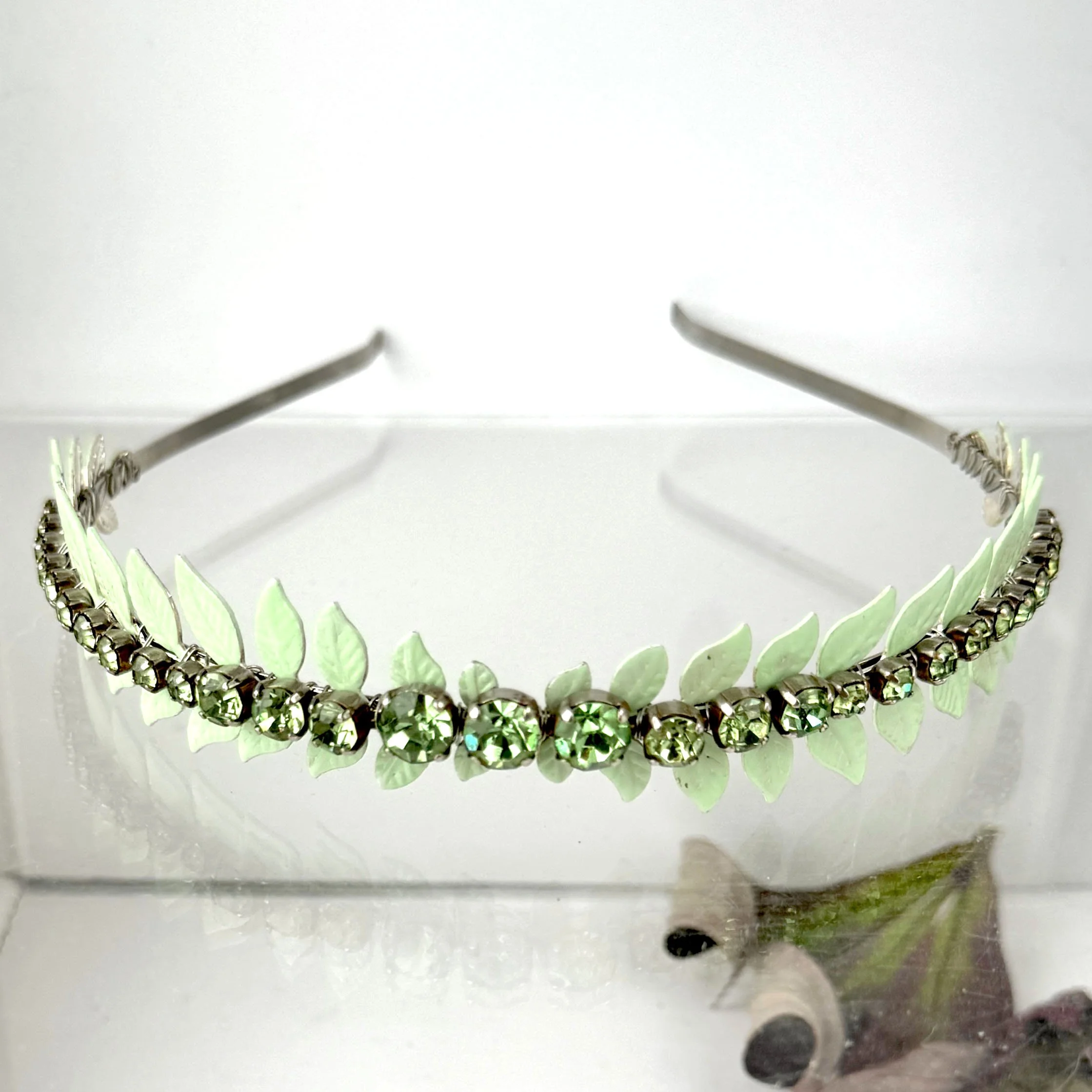 vintage mint green and gold leaf bridal tiara