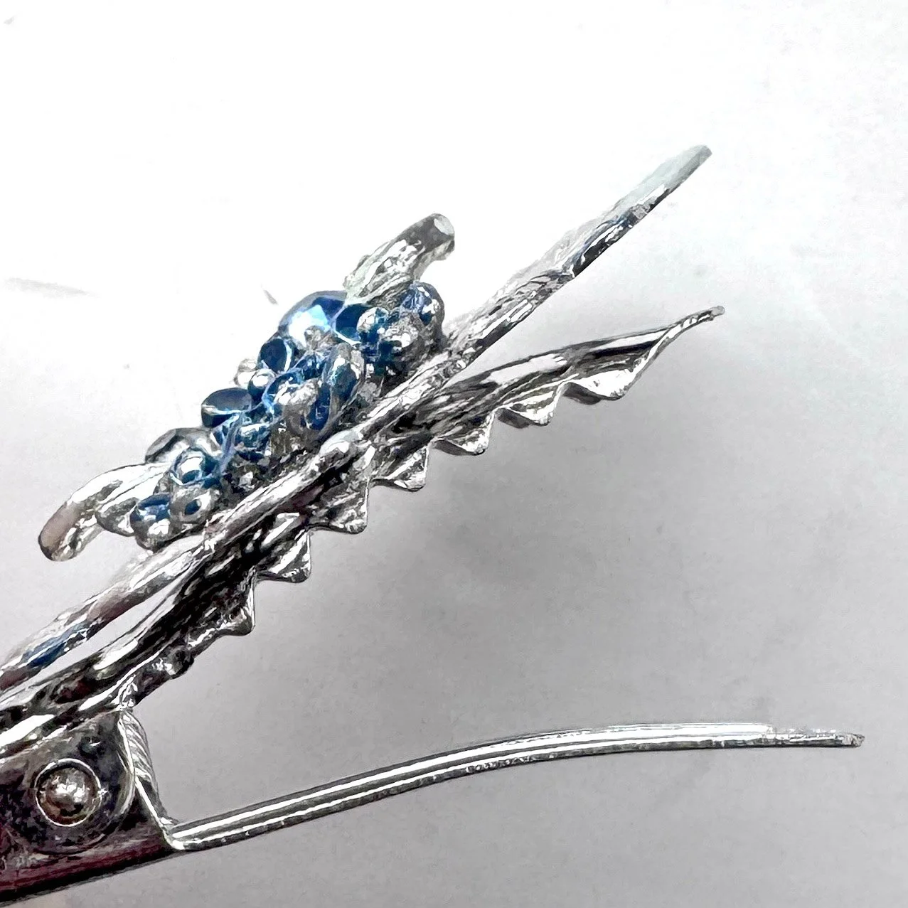 1950s vintge blue rhinestone floral hair clips, vintage hair accessories