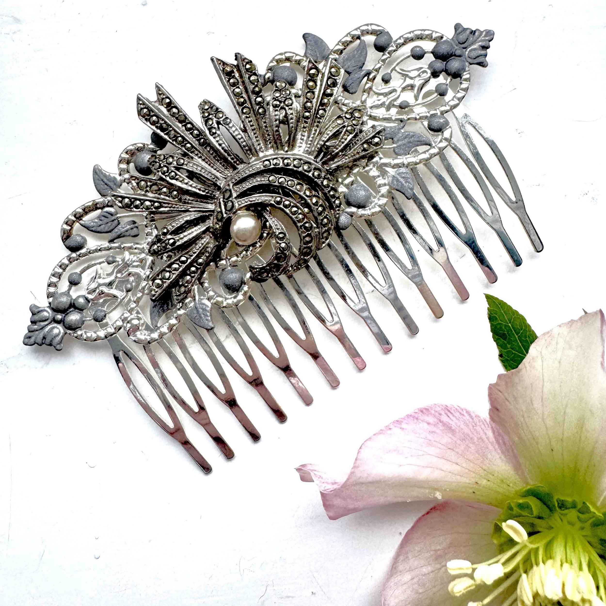 vintage marcasite hair comb, art deco hair comb, vintage hair accessories