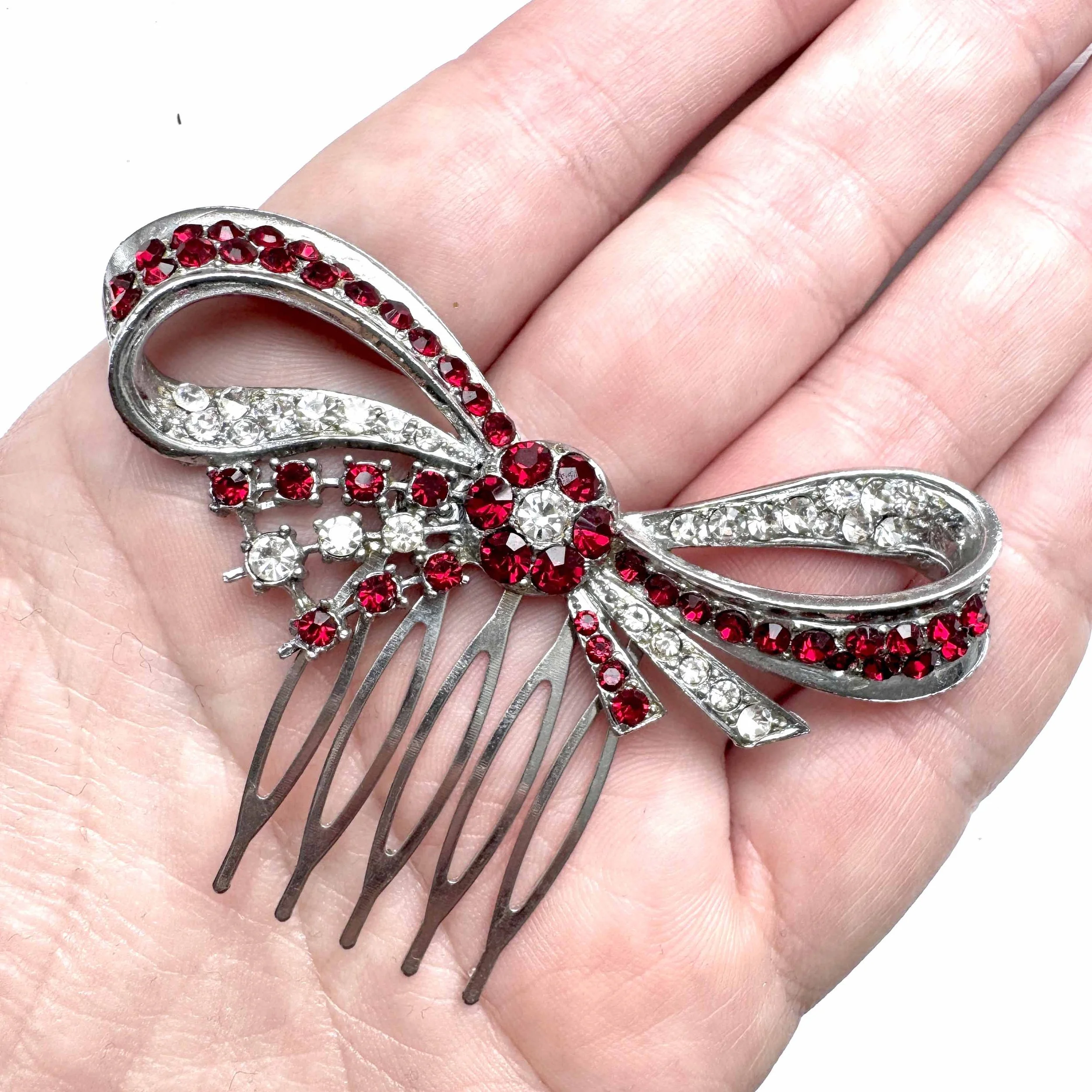 vintage red bow hair comb, vintage hair slide, vintage hair accessories