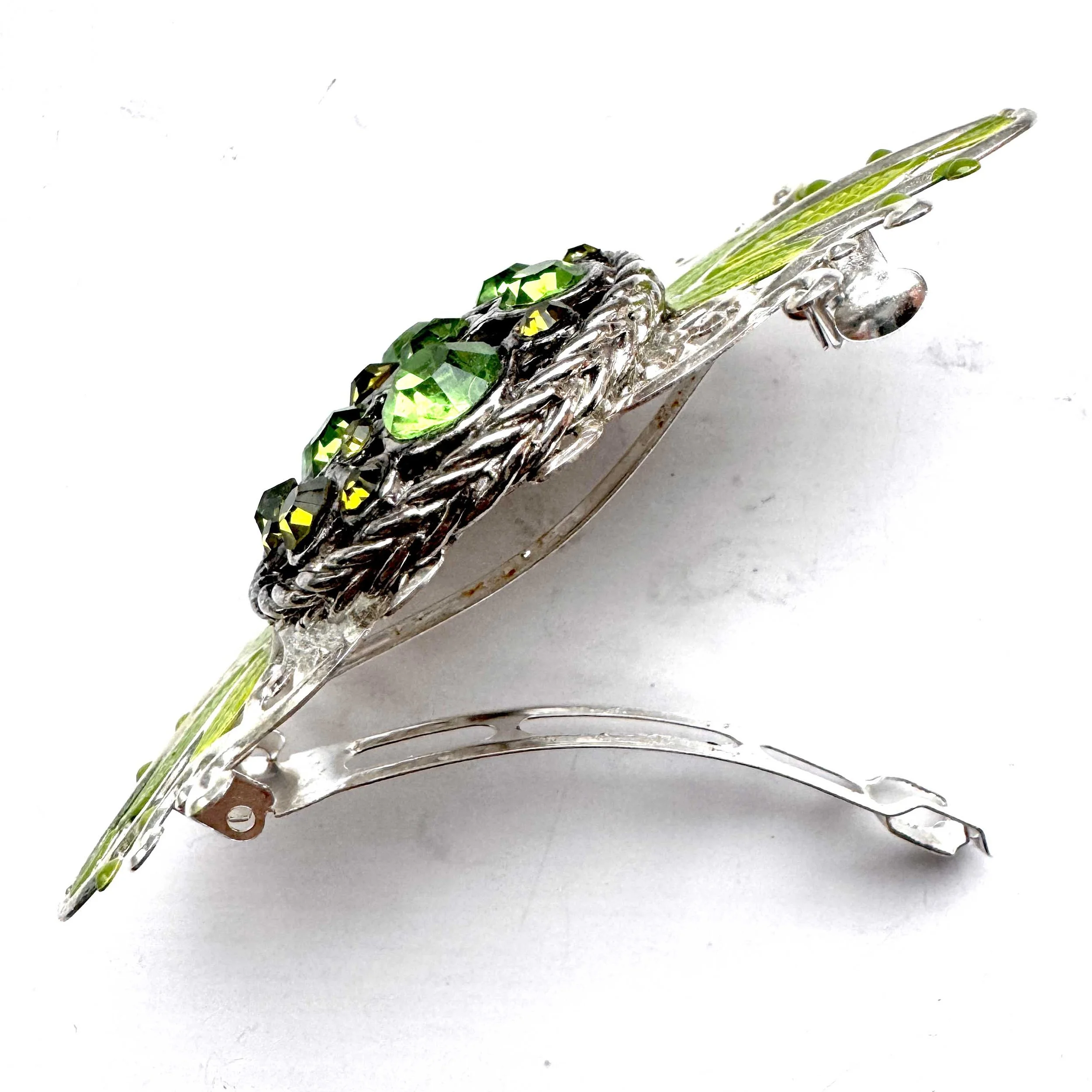 vintage spring green jewelled hair clip, vintage hair accessories