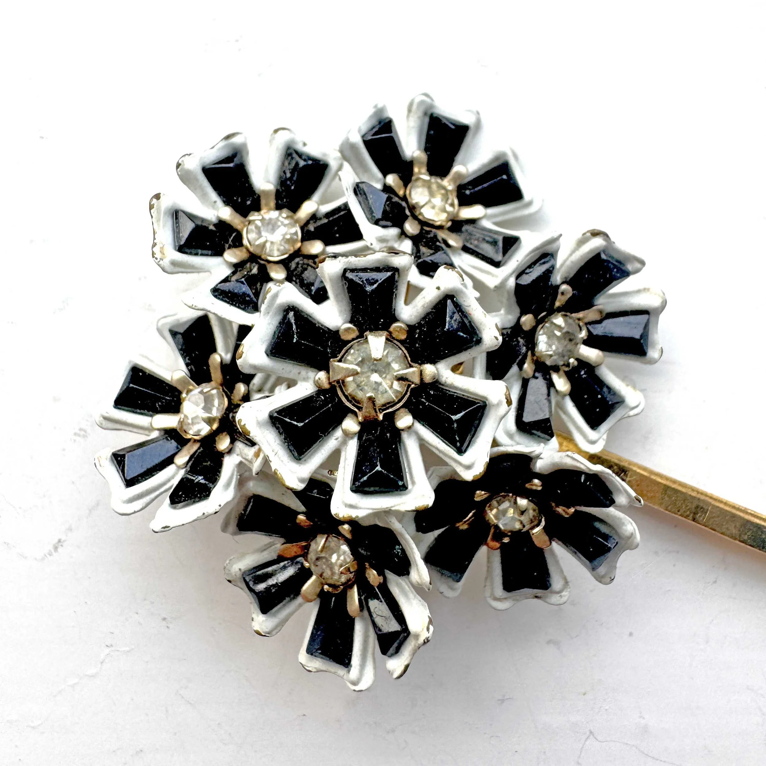 1950s vintage black and white flower hair slides, vintage hair accessories