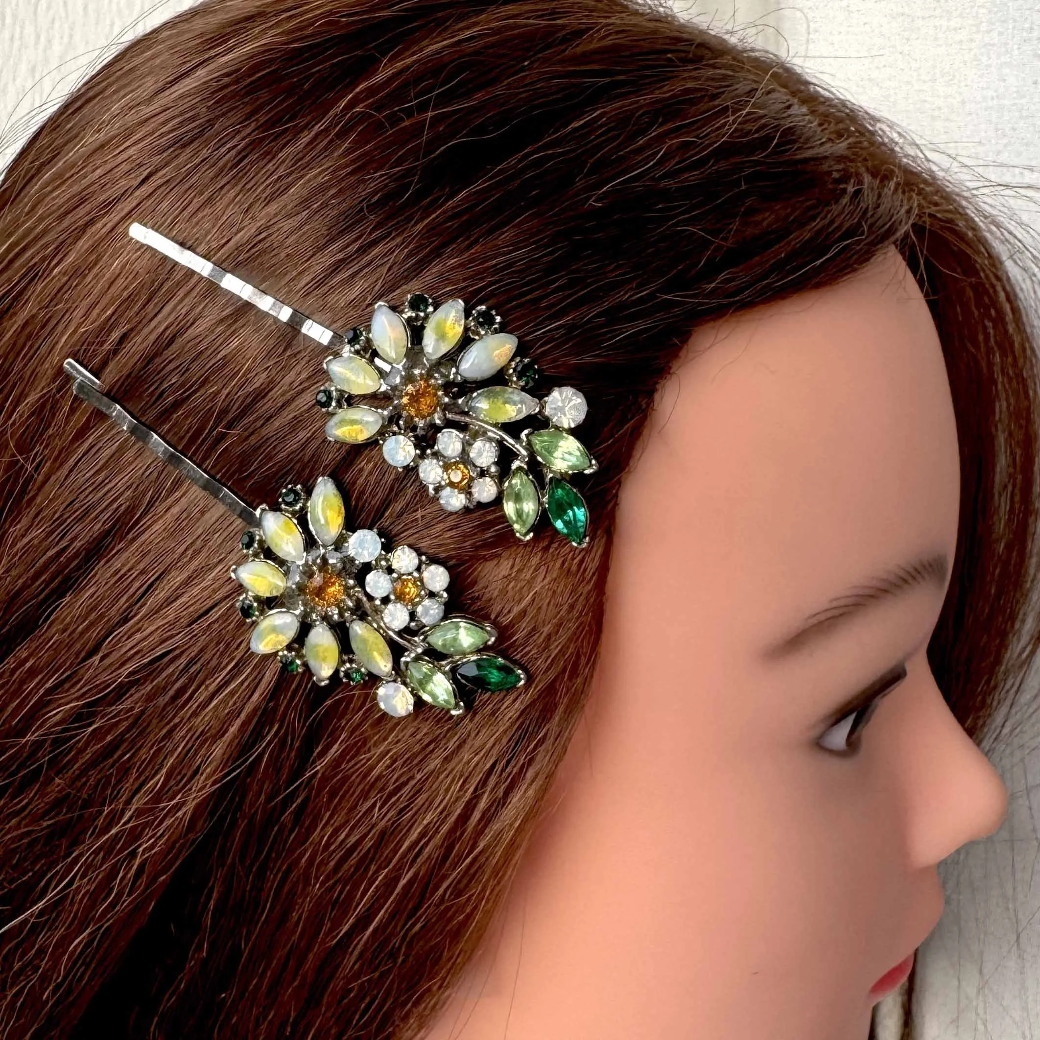 1940s vintage yellow flower hair clips, vintage hair clips, vintage hair accessories