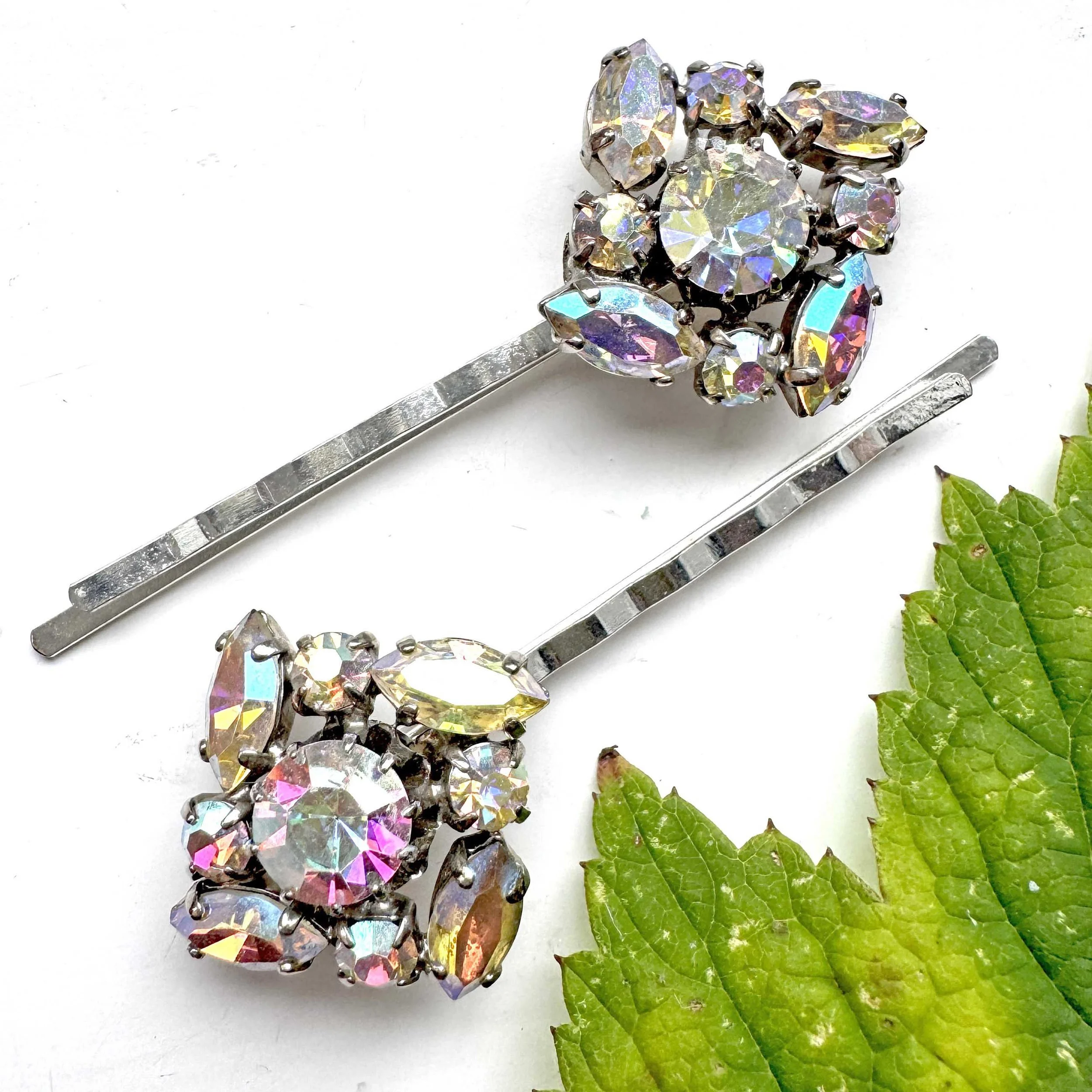 1950s vintage aurora rhinestone hair pins, vintage hair accessories