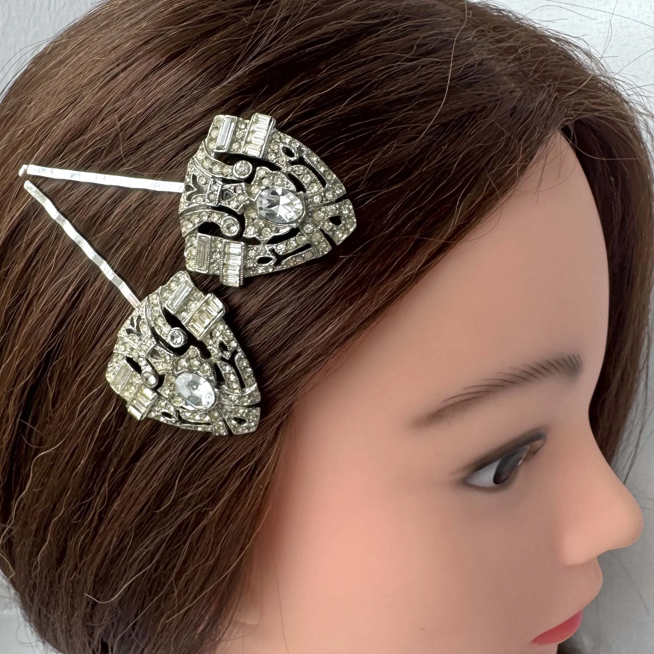 1920s vintage art deco rhinestone hair clips - vintage hair accessories