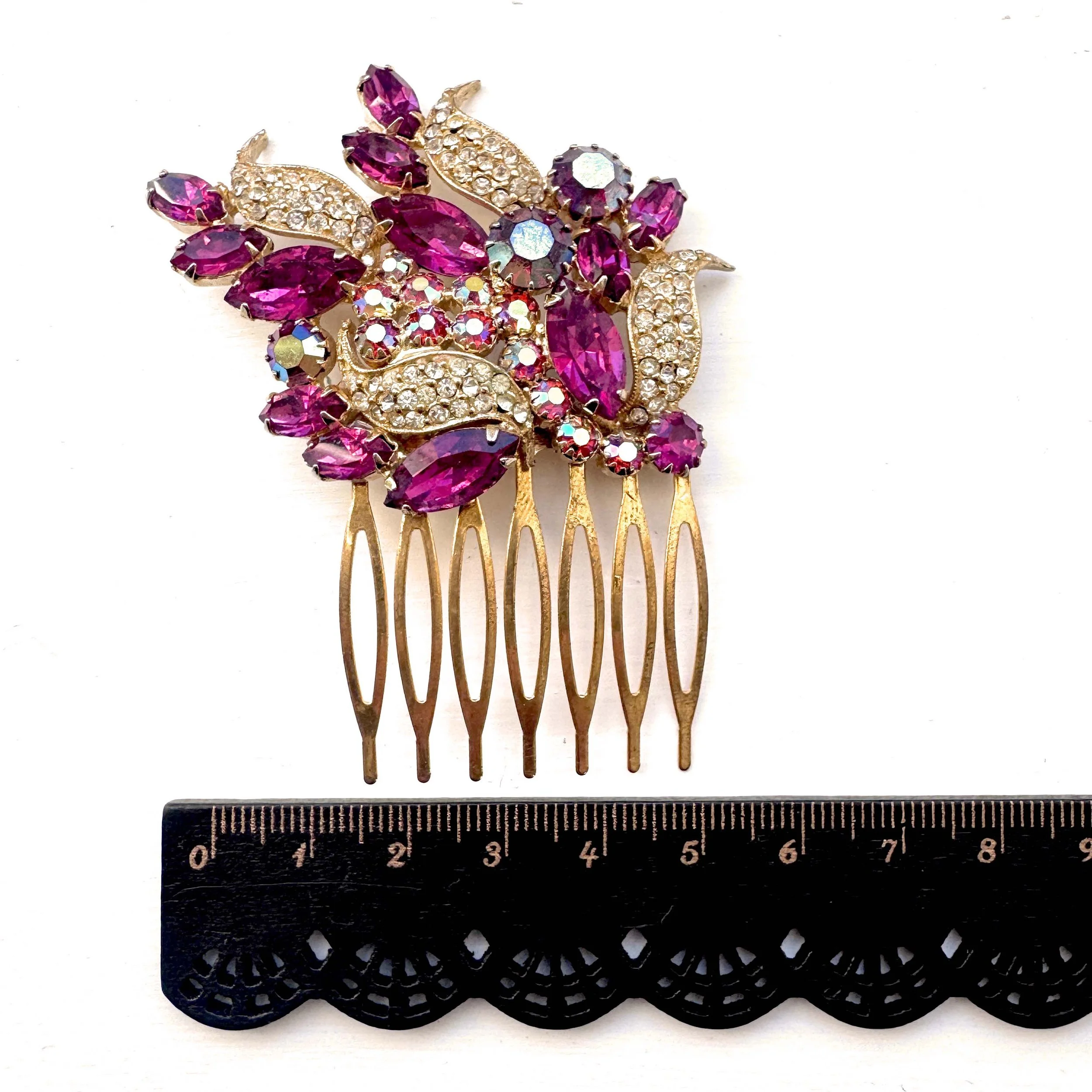 hot pink vintage hair comb, antique hair accessories