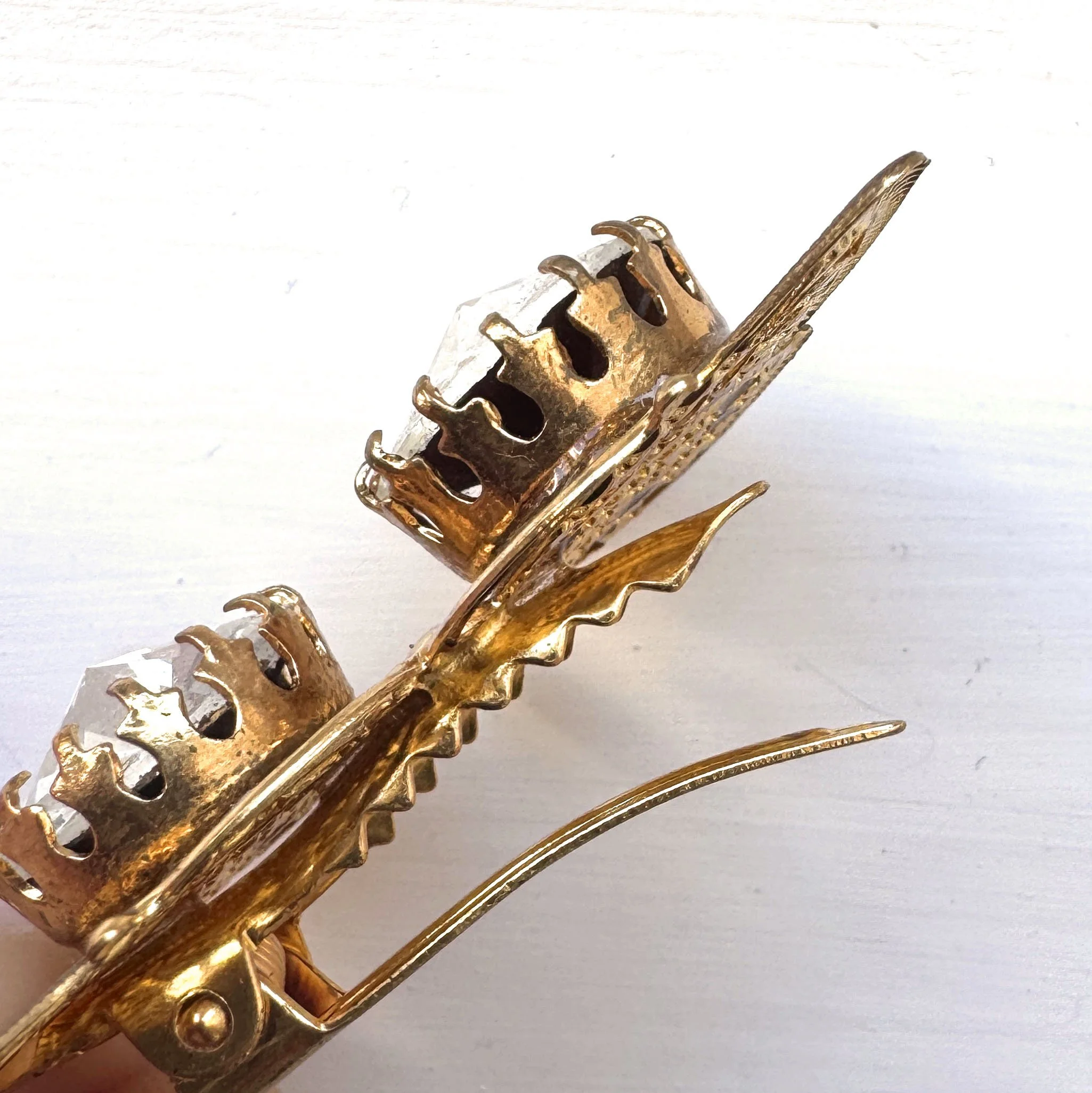 1950s vintage gold rhinestone butterfly hair slide - antique hair jewellery