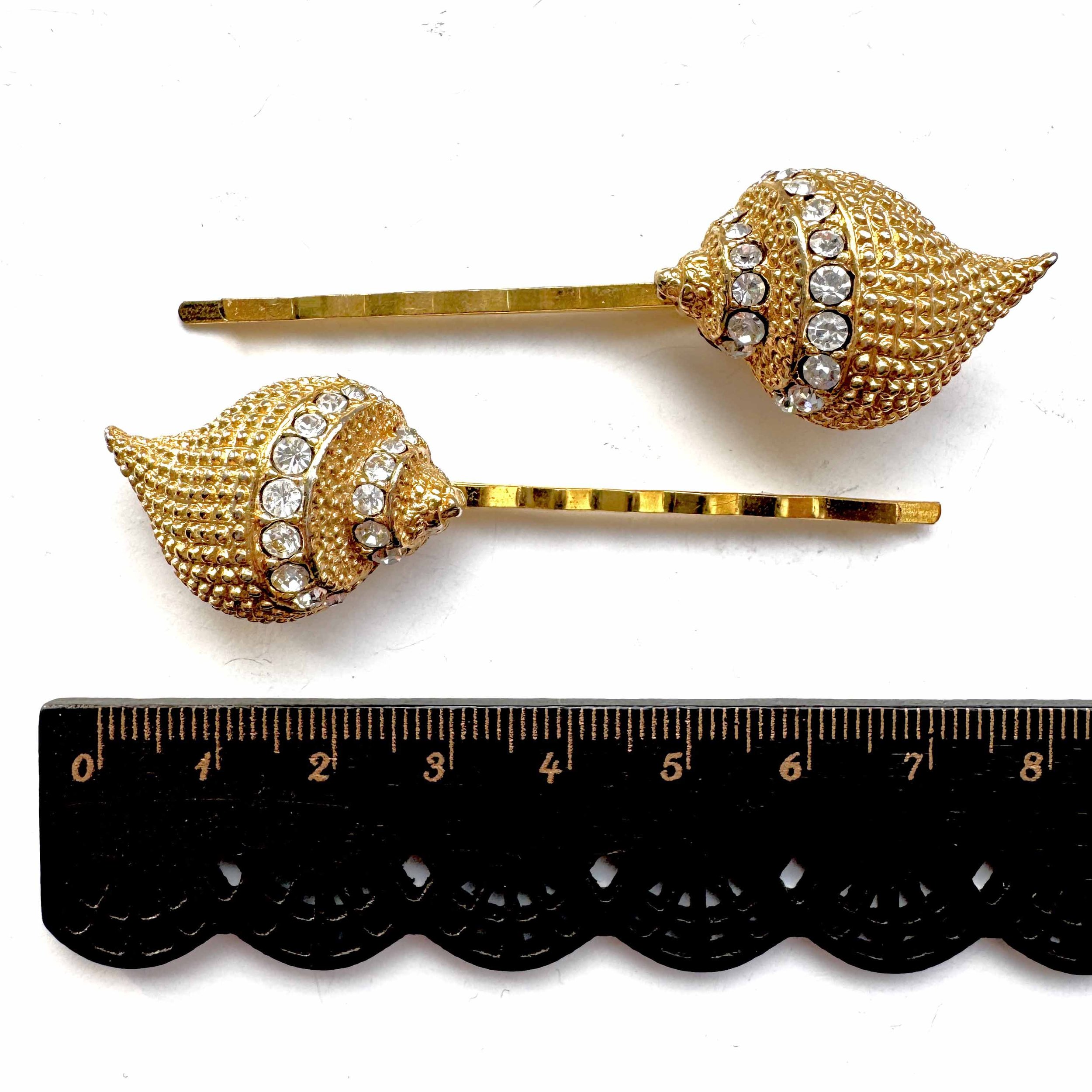 1950s vintage gold sea shell bobby pins, vintage bobby pins, vintage hair accessories
