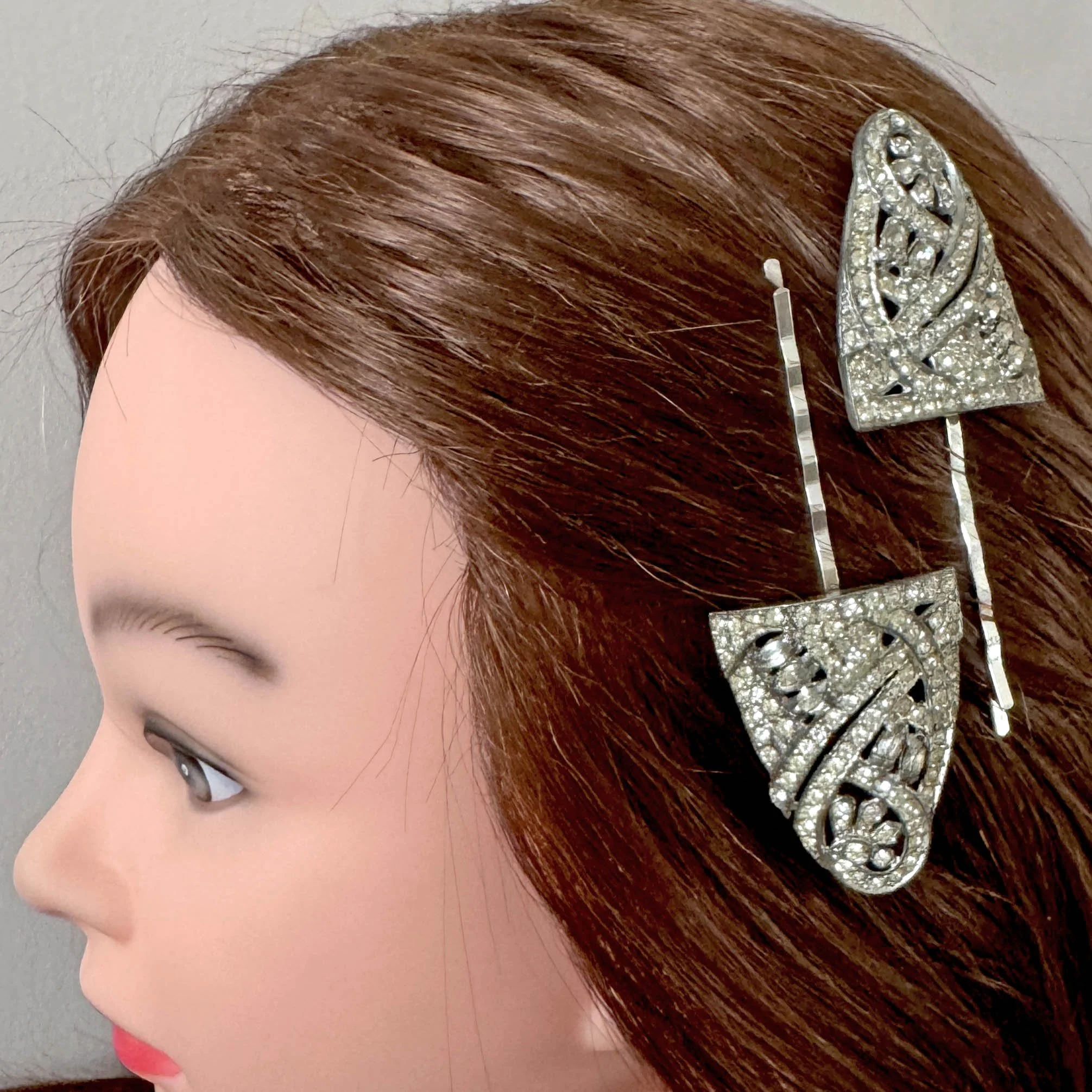 1920s vintage art deco rhinestone hair clips - vintage hair accessories