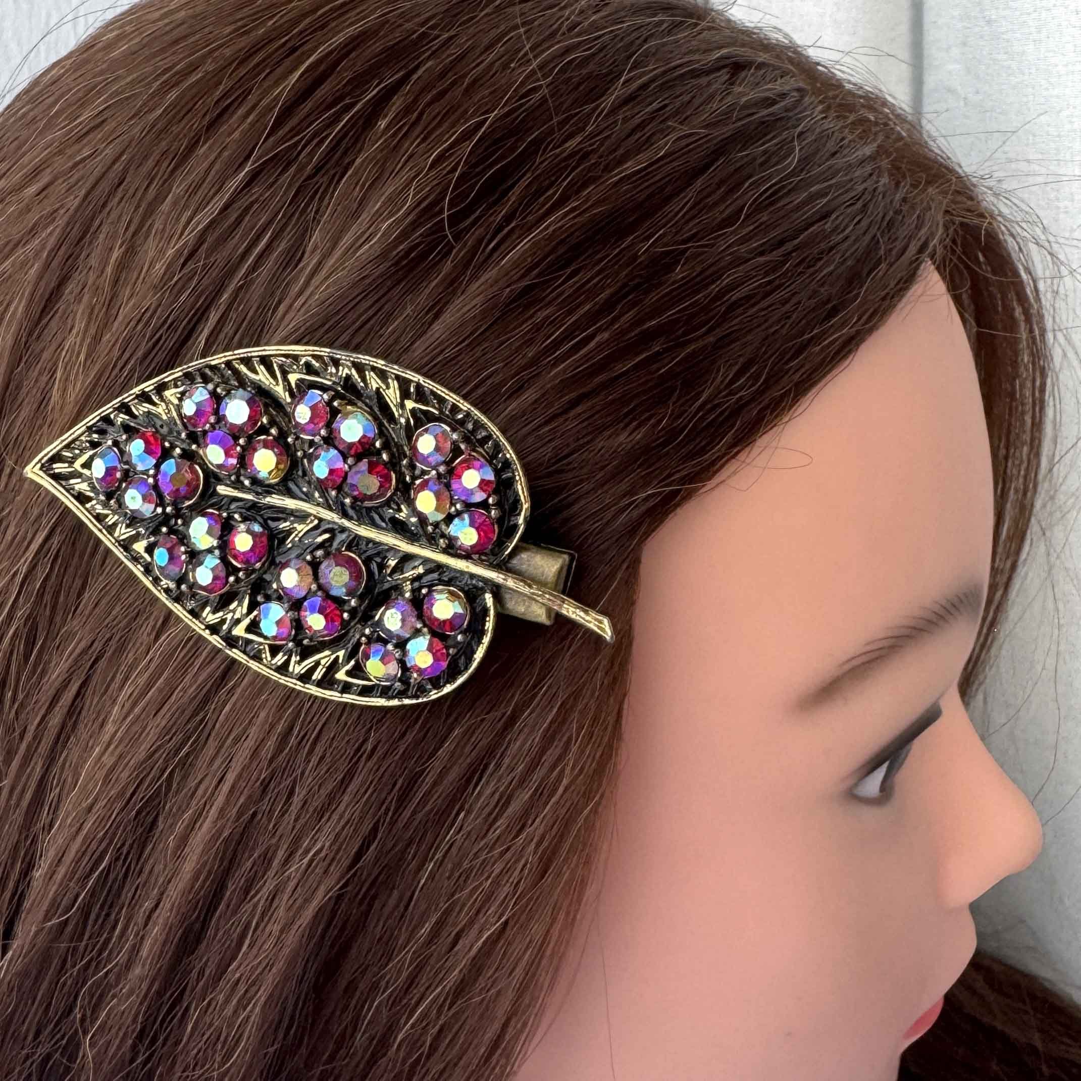 1950s vintage aurora red rhinestone hair slide, vintage hair accessories