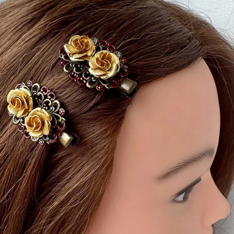 Vintage Rhinestone Golden Filigree Hair Clips - Vintage Hair  display picture 1