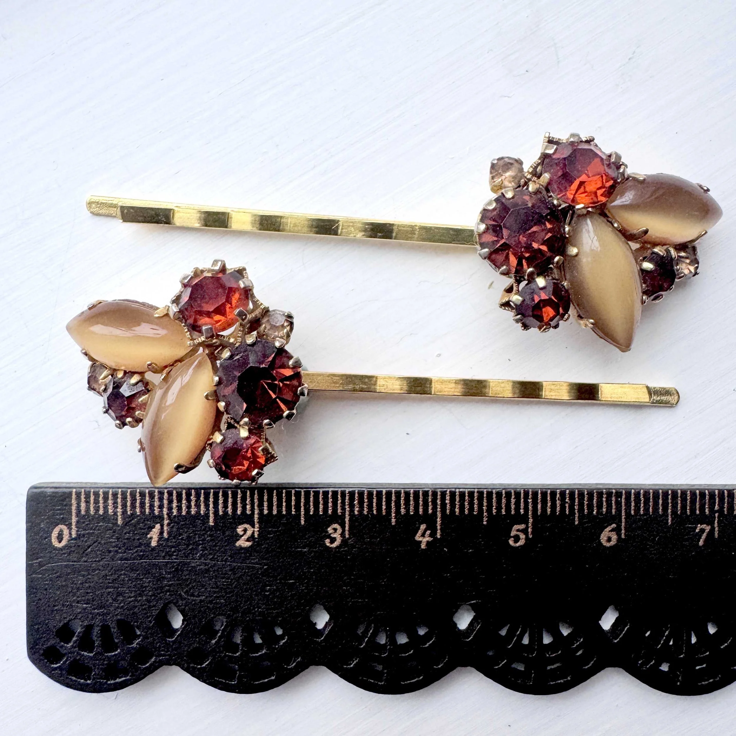 vintage amber glass hair pins, vintage hair accessories