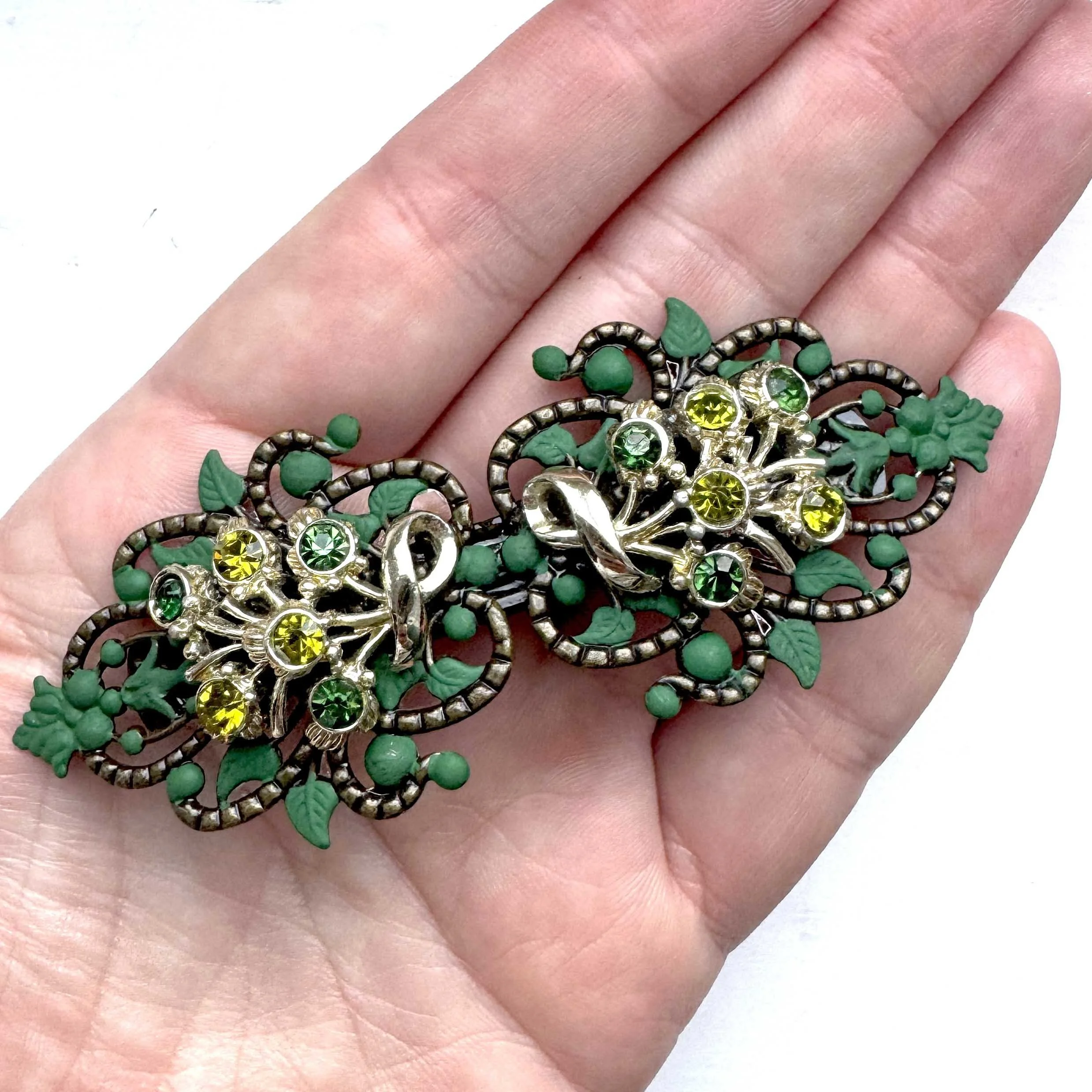 vintage green hair clasp, vintage hair accessories