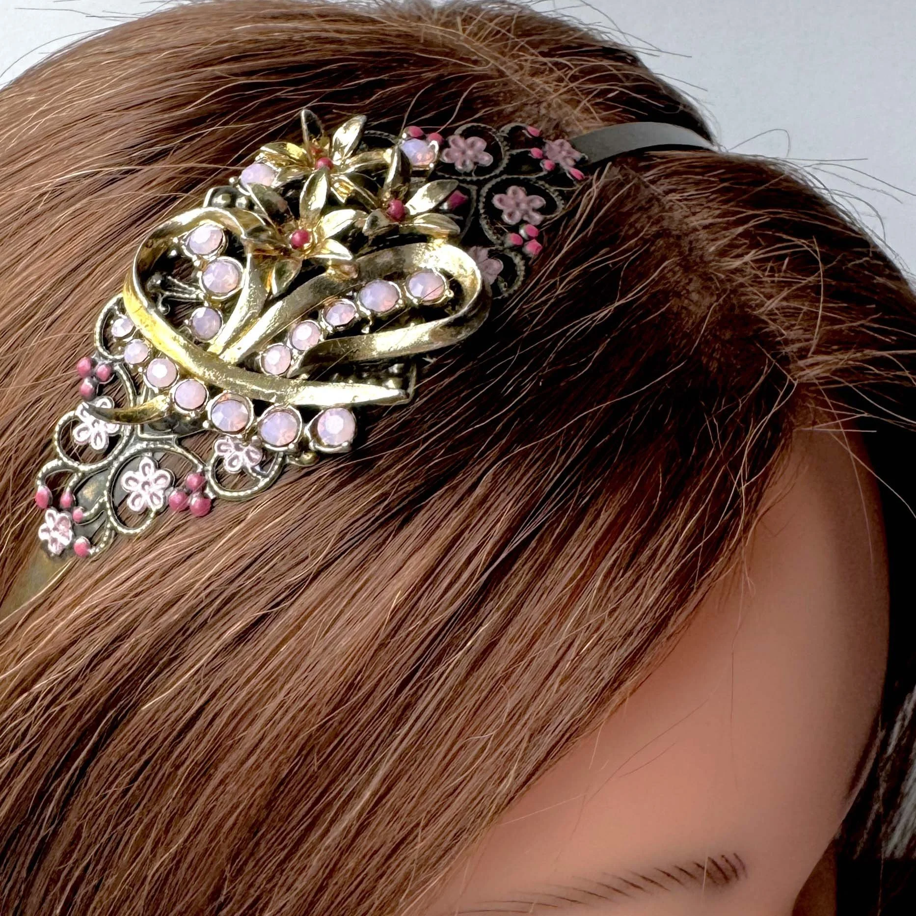 vintage 1950s pink rhinestone jewelled bridal wedding fascinator