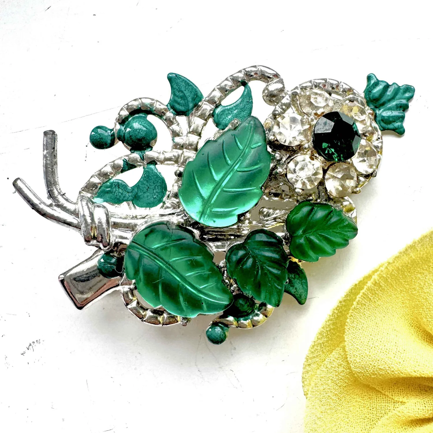 Vintage Gold-Tone Hair Clip with Red, Blue & Green Glass Vintage Purple Glass Leaf Hair Clip VA1074 — Vintage Hair  main image 3
