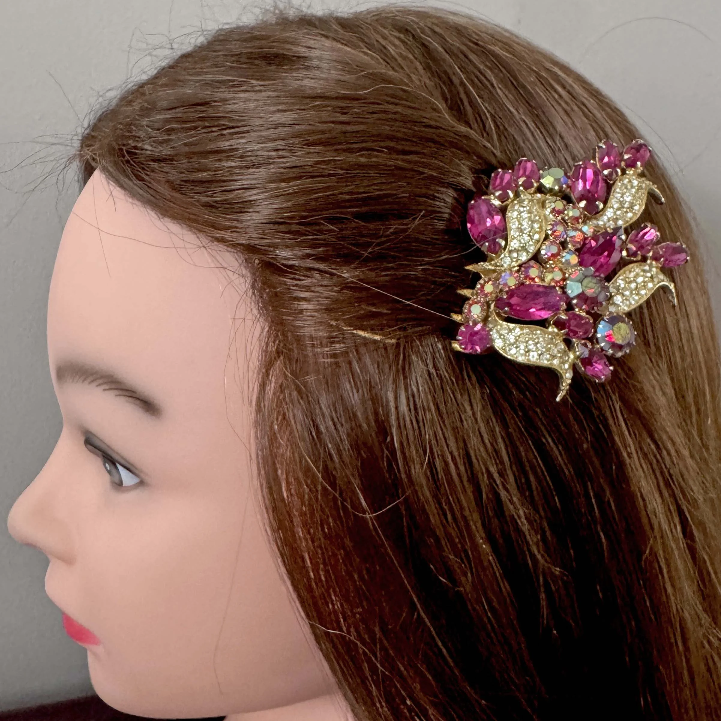 hot pink vintage hair slide, vintage hair accessories
