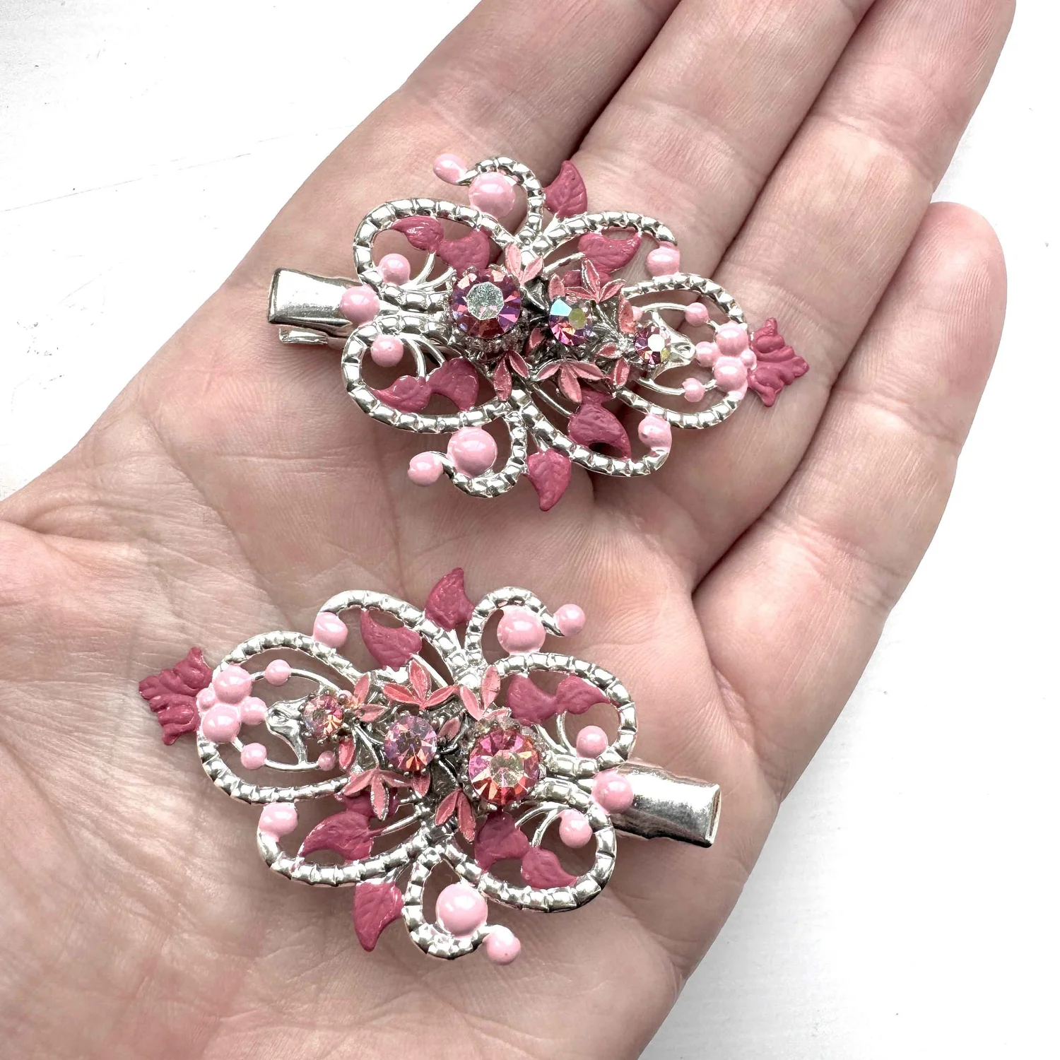 1950\'s  Rhinestone Hair Clip 1950s Vintage Pink Rhinestone Hair Clips - Vintage Hair  main image 4