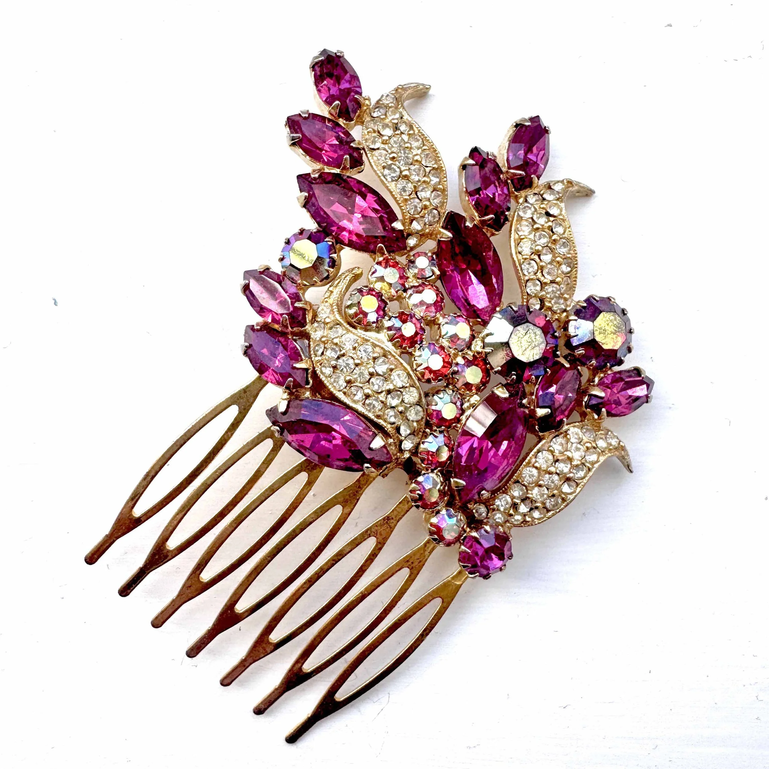 dark pink vintage hair slide, vintage hair accessories