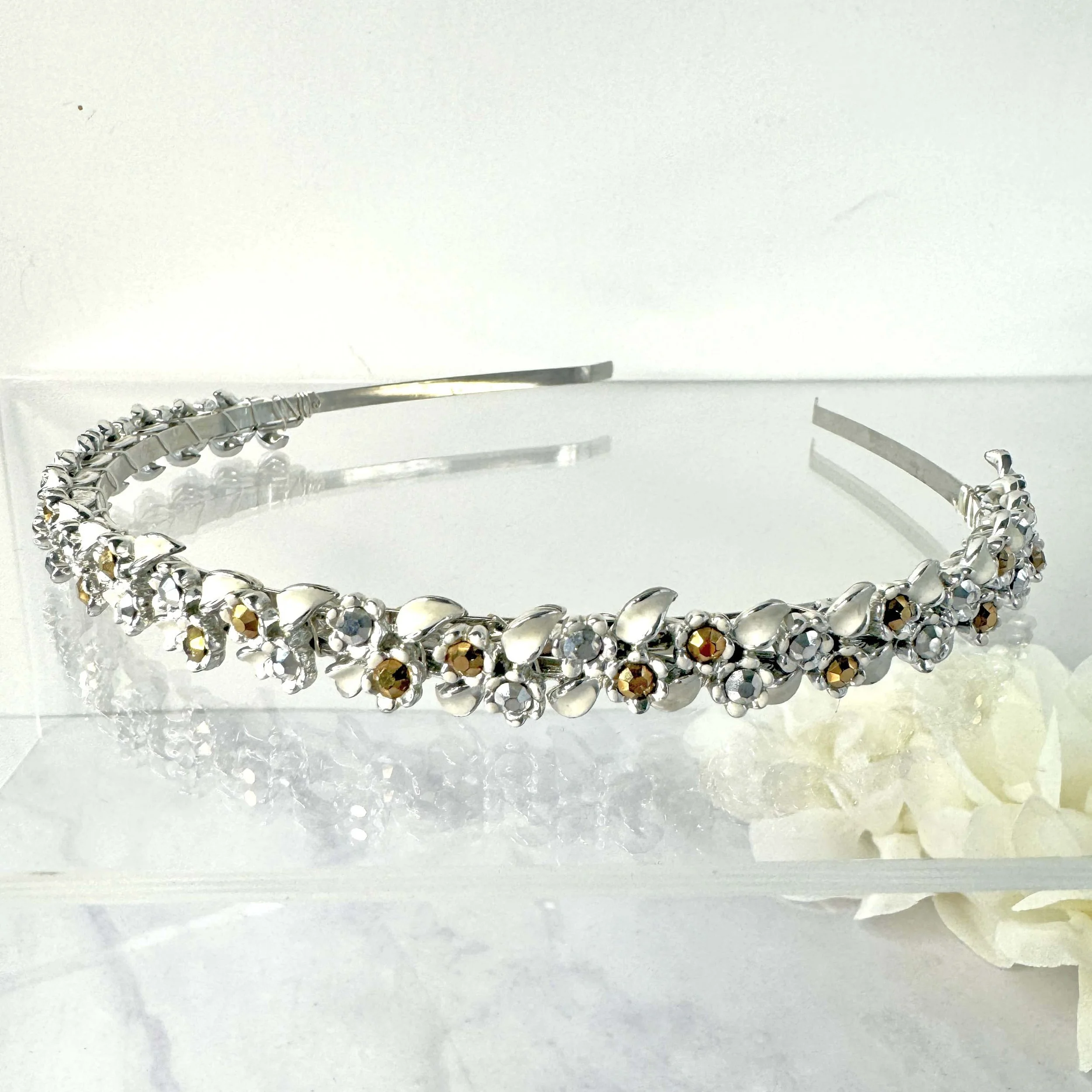 vintage 1950s silver gold white bridal wedding headband