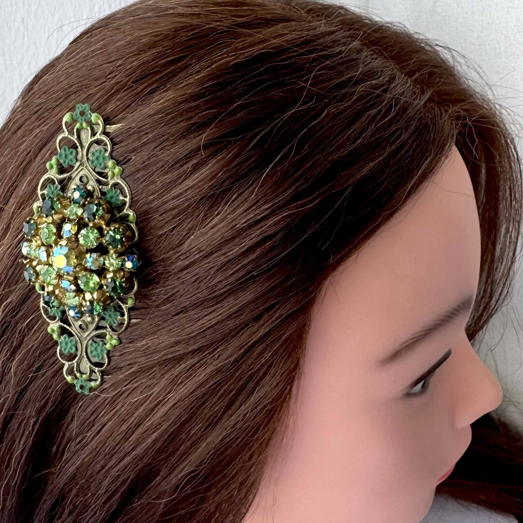 1950s vintage green bridal wedding slide, vintage hair accessories