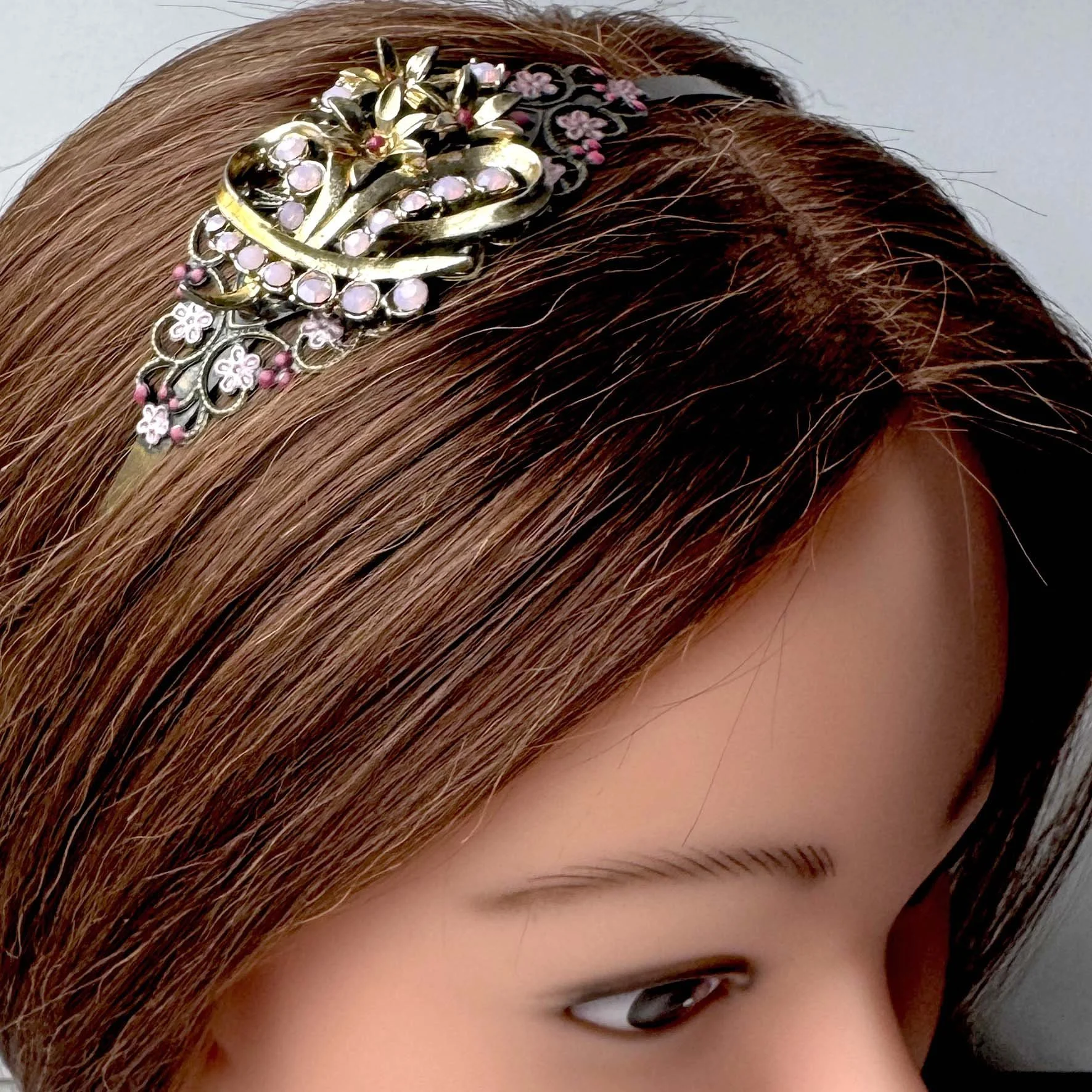 vintage 1950s pink rhinestone jewelled bridal wedding hair piece